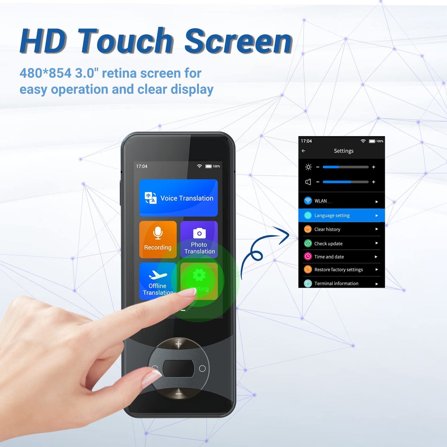 Anfier Language Translator Device 144 Languages AI Voice Translator W10 with 3.0 inch Touchscreen Image Translation Support Instant Two Way Translation for Travel Business