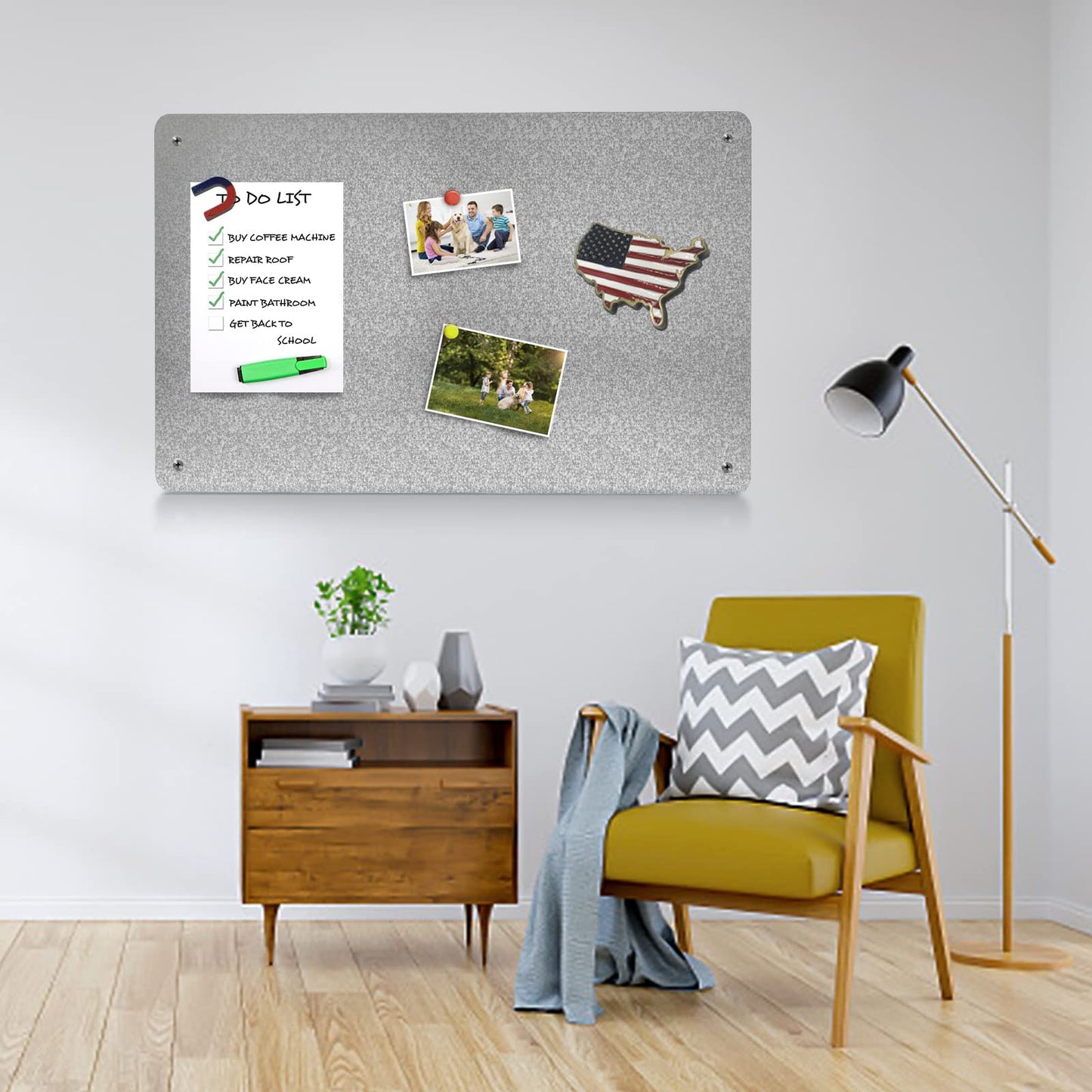 Magnetic Board,17.1" x 11.8" Magnet Display,for Magnets and Bulletin Board,Suitable for Wall, Refrigerator, Compartment, Cabinet etc,Comes with Dual Lock Tape for Easy Hanging (silver1