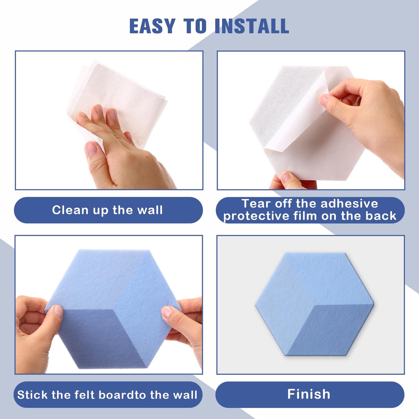 Tegeme Blue 16 Pcs 6.7 x 5.9 Inches Hexagon Felt Cork Board Tiles for Walls Back to School Self Adhesive DIY Hexagon Wall Panels Notice Bulletin Board for Office Home Stickers Photos Display