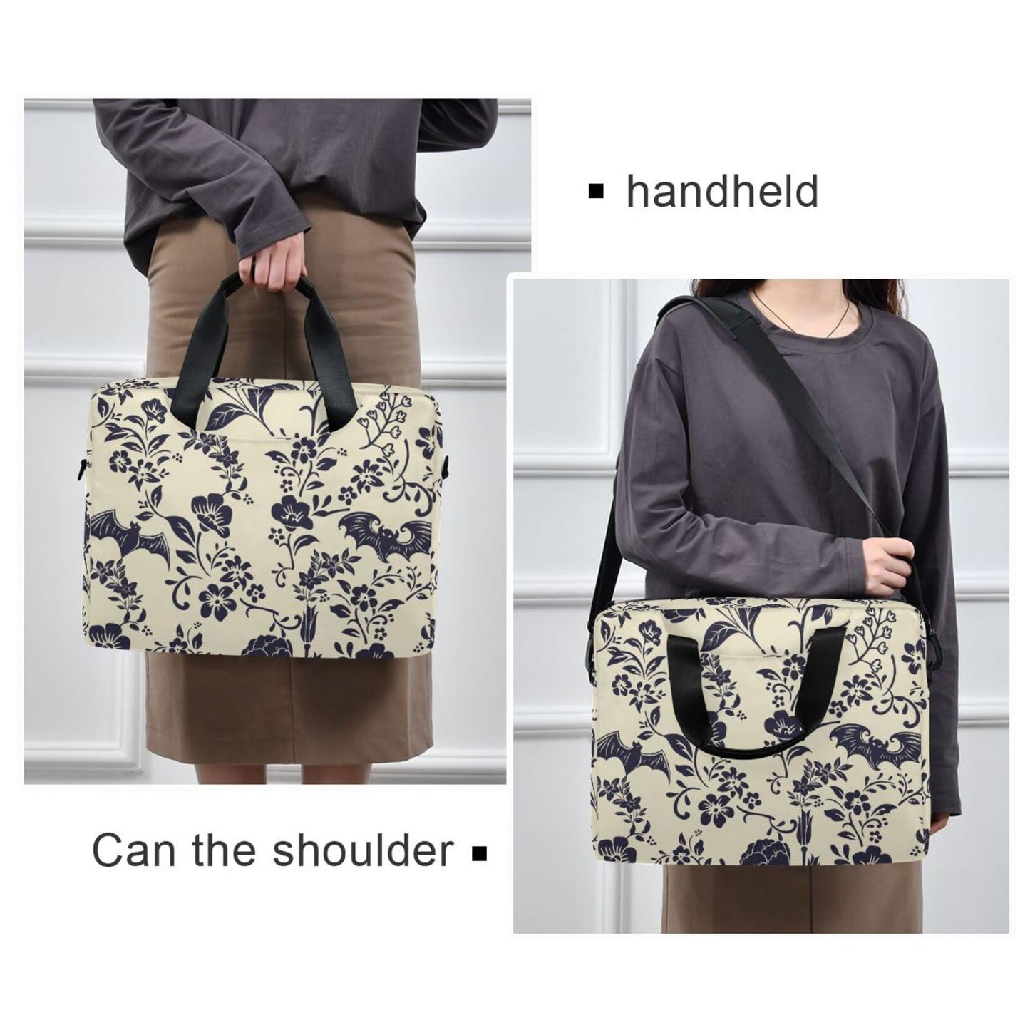 Goth Bat Flower Laptop Case 15.6 inch Computer Bag Waterproof Laptop Briefcase Laptop Bag for Women & Men