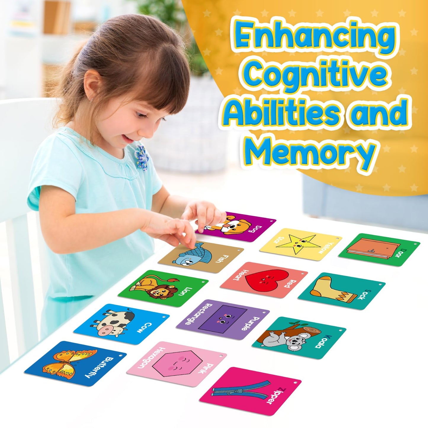 Torlam Toddler Flash Cards Baby Cognitive Flashcards for Kids, Learning Alphabet, Numbers, Shapes & Colors, Animals, First Words, Body Parts, Foods, Preschool Kindergarten Activities Educational Toys