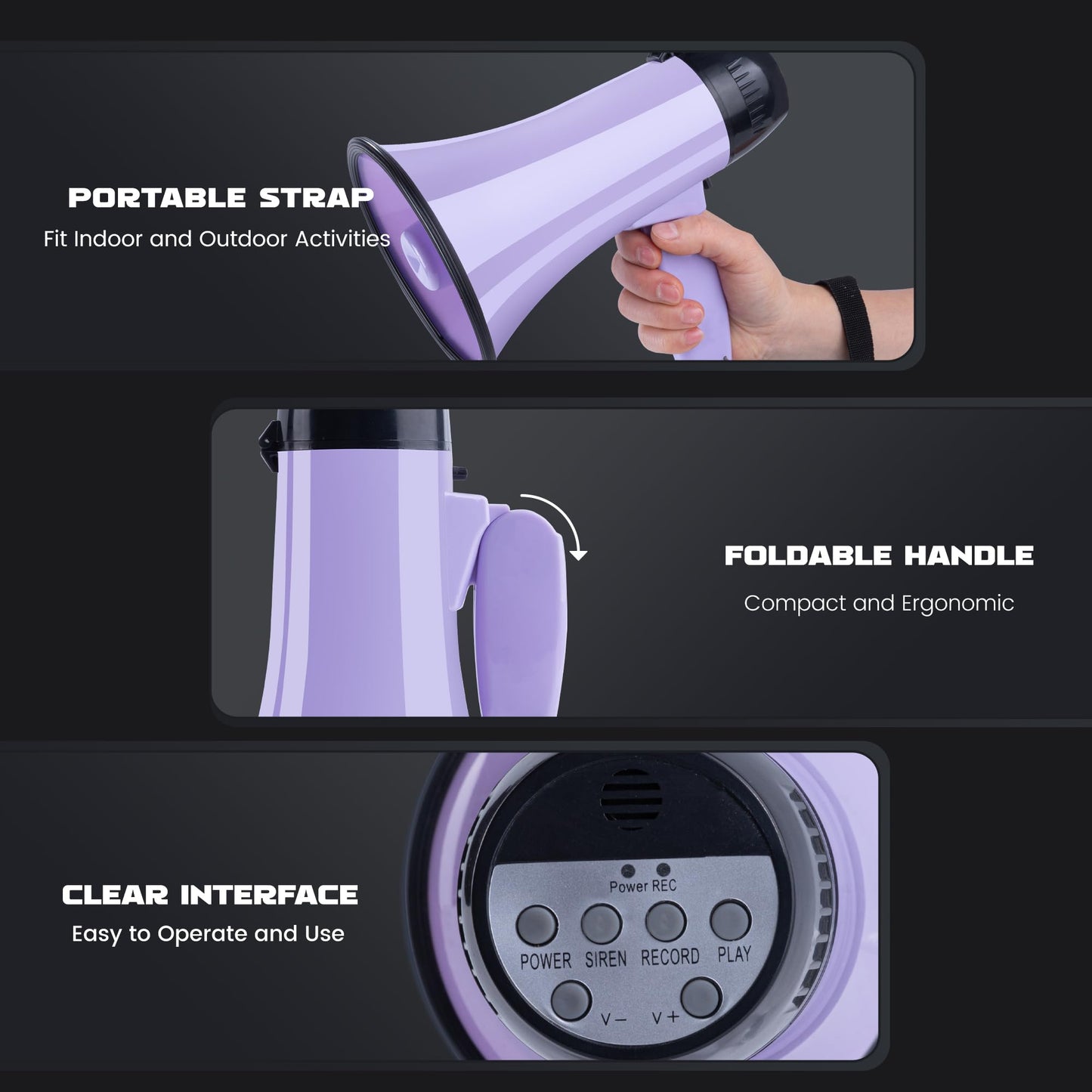 MyMealivos Portable Megaphone Bullhorn 20 Watt Power Megaphone Speaker Voice and Siren/Alarm Modes with Volume Control and Strap (Purple)