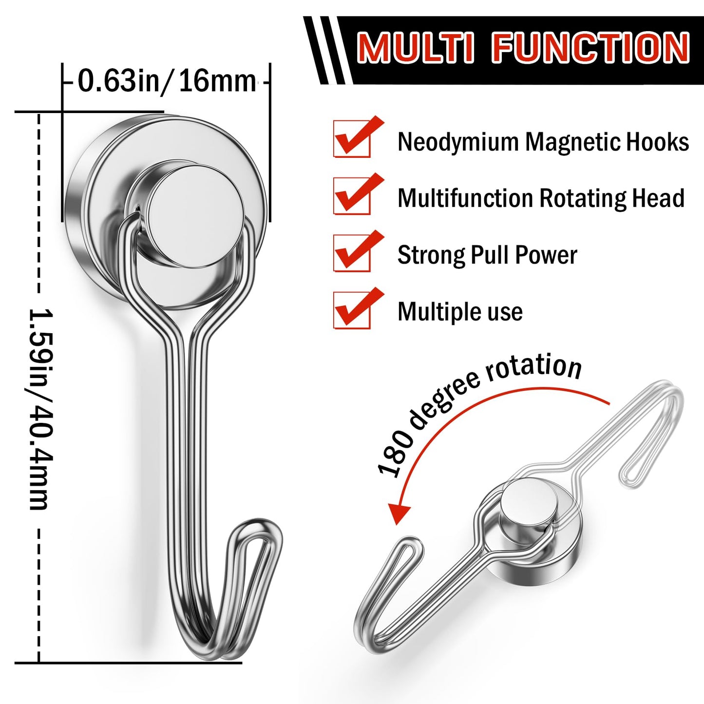 FINDMAG Magnetic Hooks, 30lbs+ Magnetic Hooks Cruise Ship Essentials 2026 Strong Magnet Hooks Heavy Duty, Magnets with Hooks for Fridge, Kitchen, Classroom, Garage, Grill (20 Pack, Silver)
