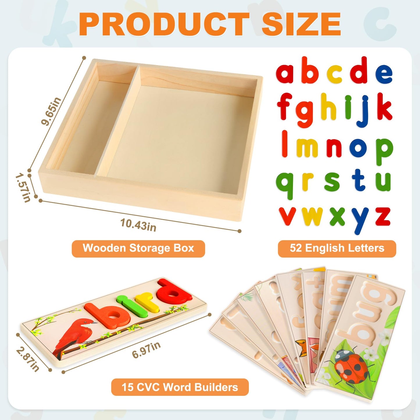 Wooden See & Spell Learning Toys for 2 3 4 5 Year Old Kids, Preschool Learning Activities Alphabet Flash Cards, Educational Match Letter Game Board, CVC Word Builder Montessori Toys Gifts for Boy Girl