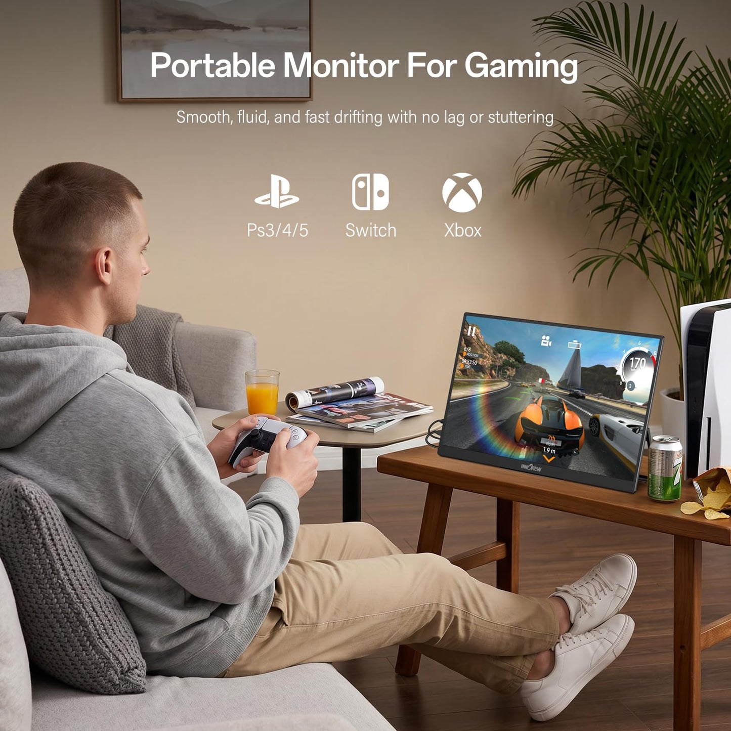 InnoView 16" Portable Monitor 144Hz Portable Gaming Monitor with Protective Sleeve, 1200P FHD External Monitor, Lightweight, Extra Second Screen for Laptop, PS5, Mac, Xbox (Not Includes Adapter)