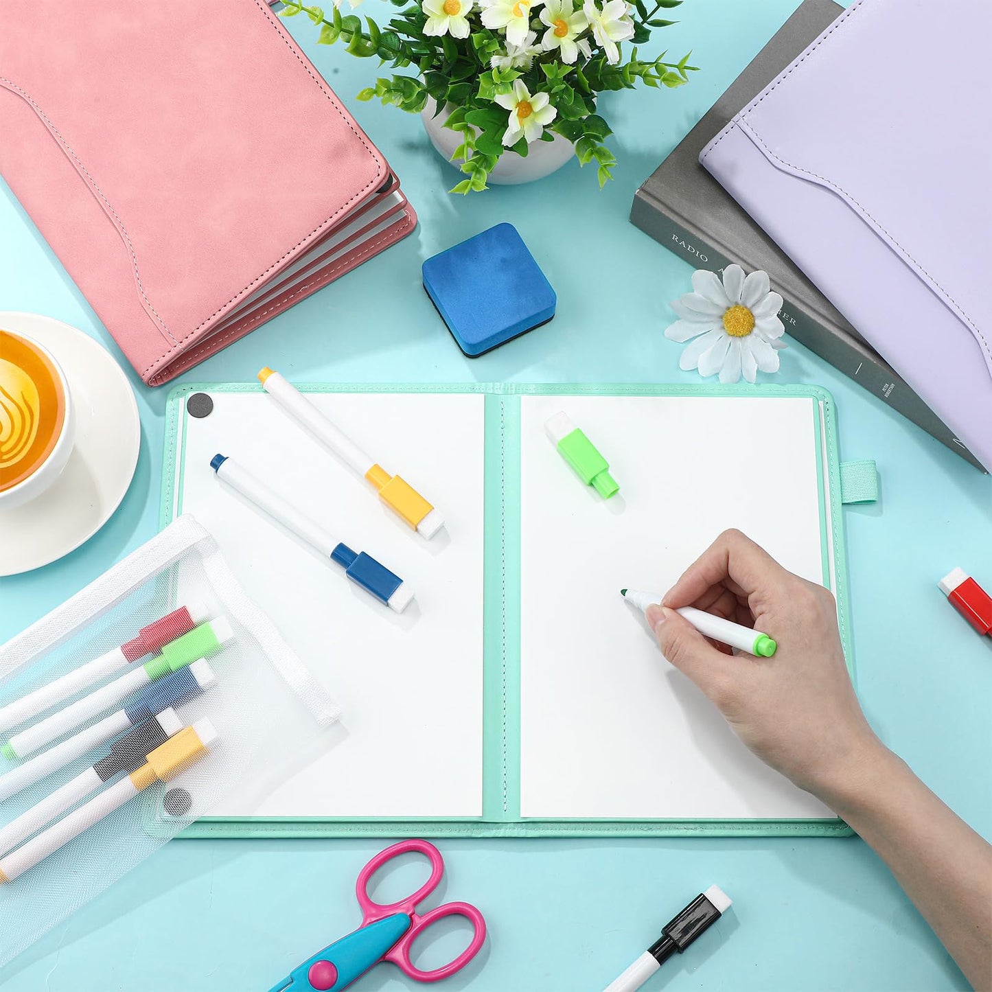 Feifeiya 6 Sides Dry Erase Notebook Portable White Board 9"x6"(a5) Travel Dry Erase White Board Notebook Foldable Anti-ghosting Surface for Office, School, Study, Travel & Business Meeting Planning