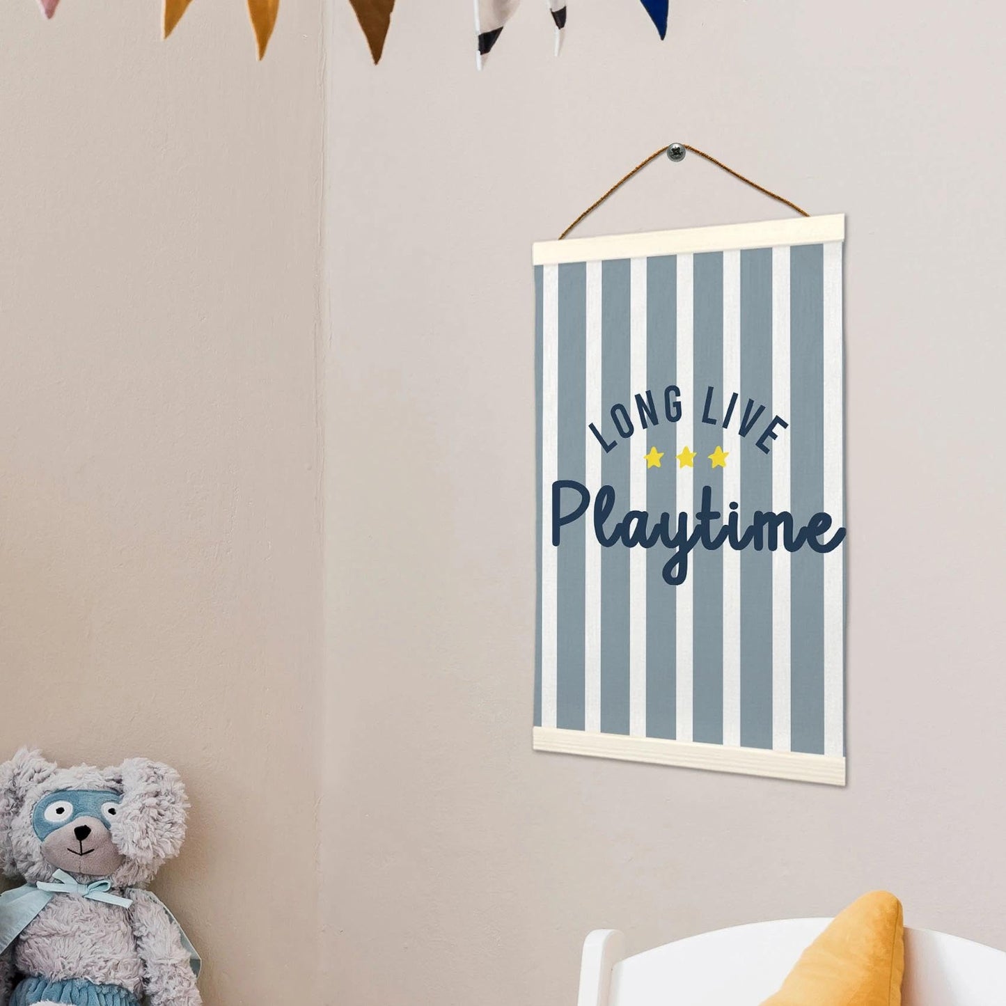 LKETW Kids Playroom Poster Hanger Frame 12x16 Inch, Long Live Playtime Wall Art Posters for Playroom, Blue Striped Hanging Banner Decor for Kids Toddler Boy Nursery Room Bedroom