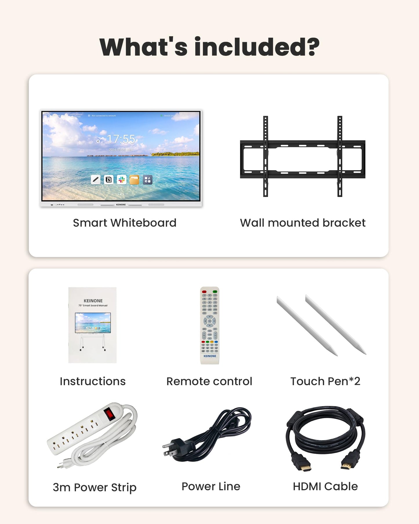 KEINONE Smart Board for Classroom, 75" 8+128 GB Interactive Smartboard Built-in Android OS & Open App Ecosystem - 4K Touchscreen Electronic Digital Whiteboard for Home Office School Studio Display
