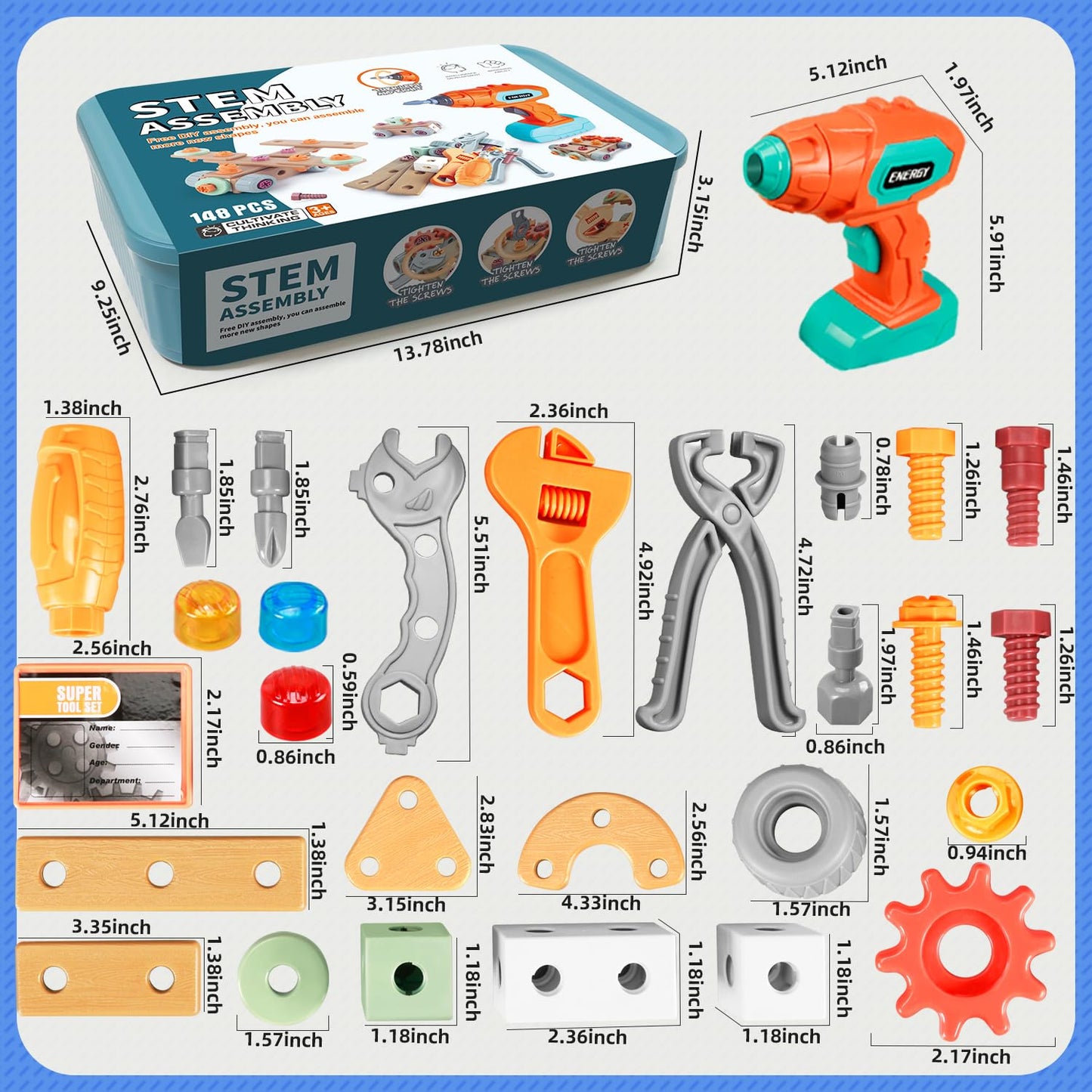 Design and Drill Toy - Toddler Tool Set with Drill & Toolbox, Create And Design Drill Kit Stem Toys for Kids Ages 3-6, Toddler Building Educational Construction Toy for 3-6 Year Old Girl (WOOD COLOR)