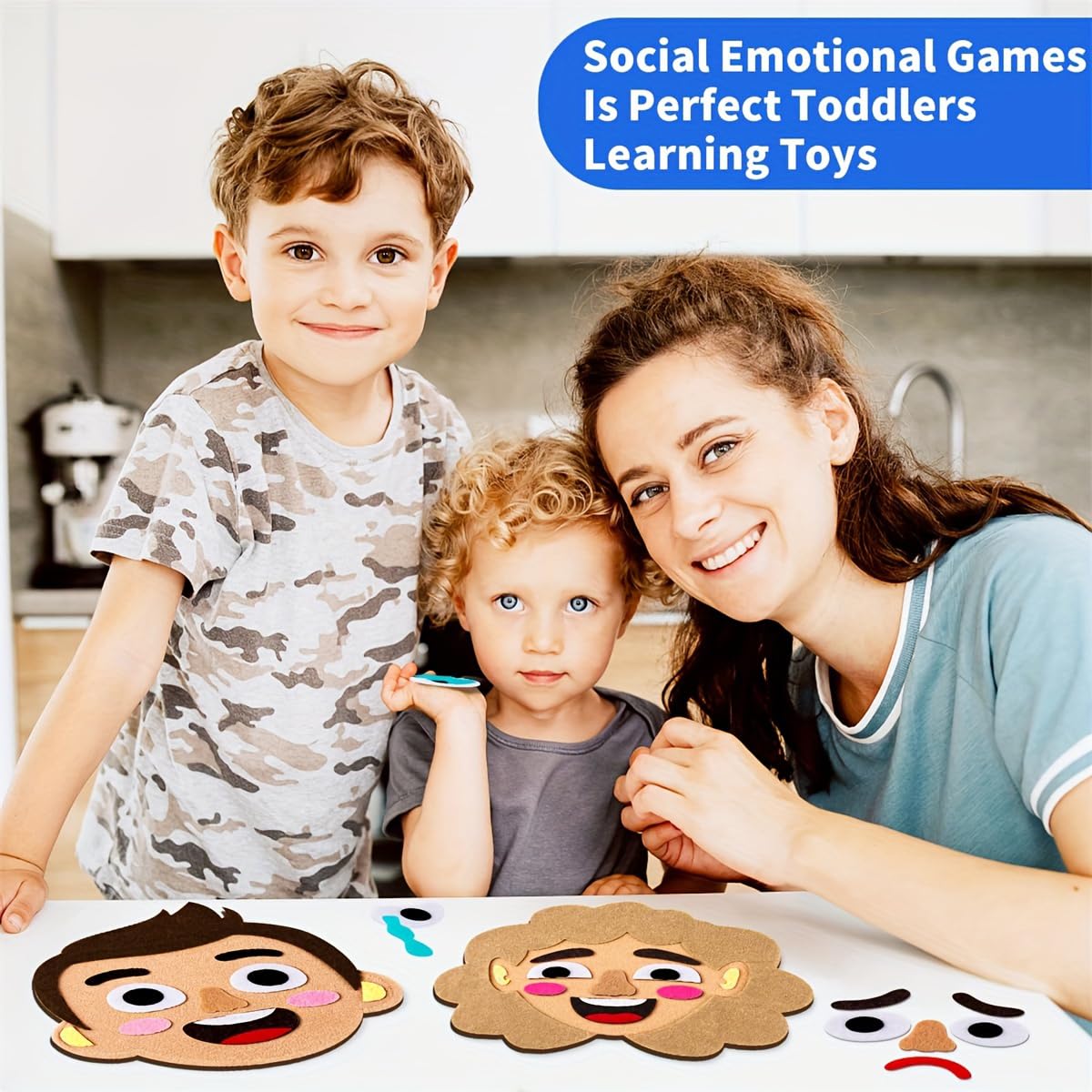WOBOX 113 Pcs Emotion Learning Felt Board Set for Kids, Montessori Sensory Toys, Interactive Storytelling Kit with 6 Facial Expressions, Early Education Tool for Toddlers