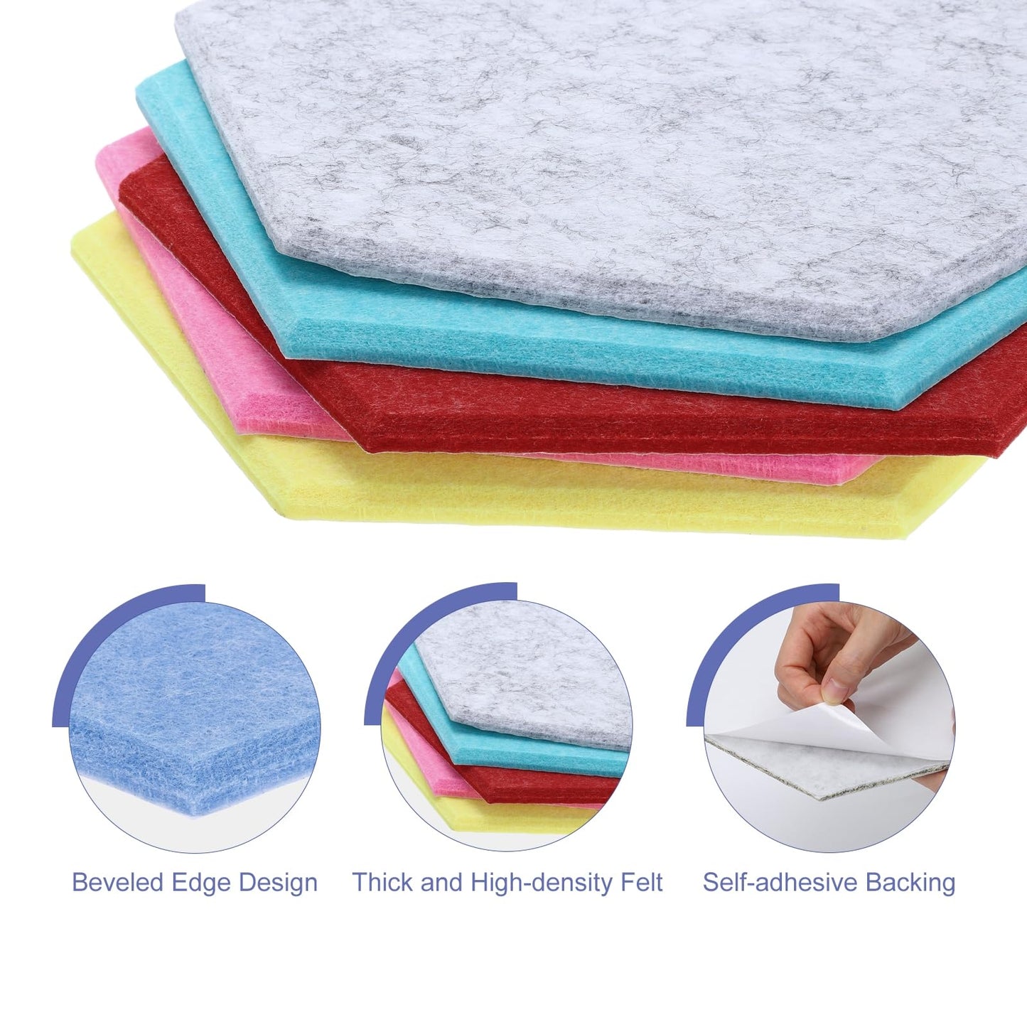 PATIKIL Felt Bulletin Board, 12"x10", 6 Packs Self Adhesive Hexagon Felt Tiles for Sound Proofing Wall Panels for Home Office Recording Studio,Game Room, Light Blue