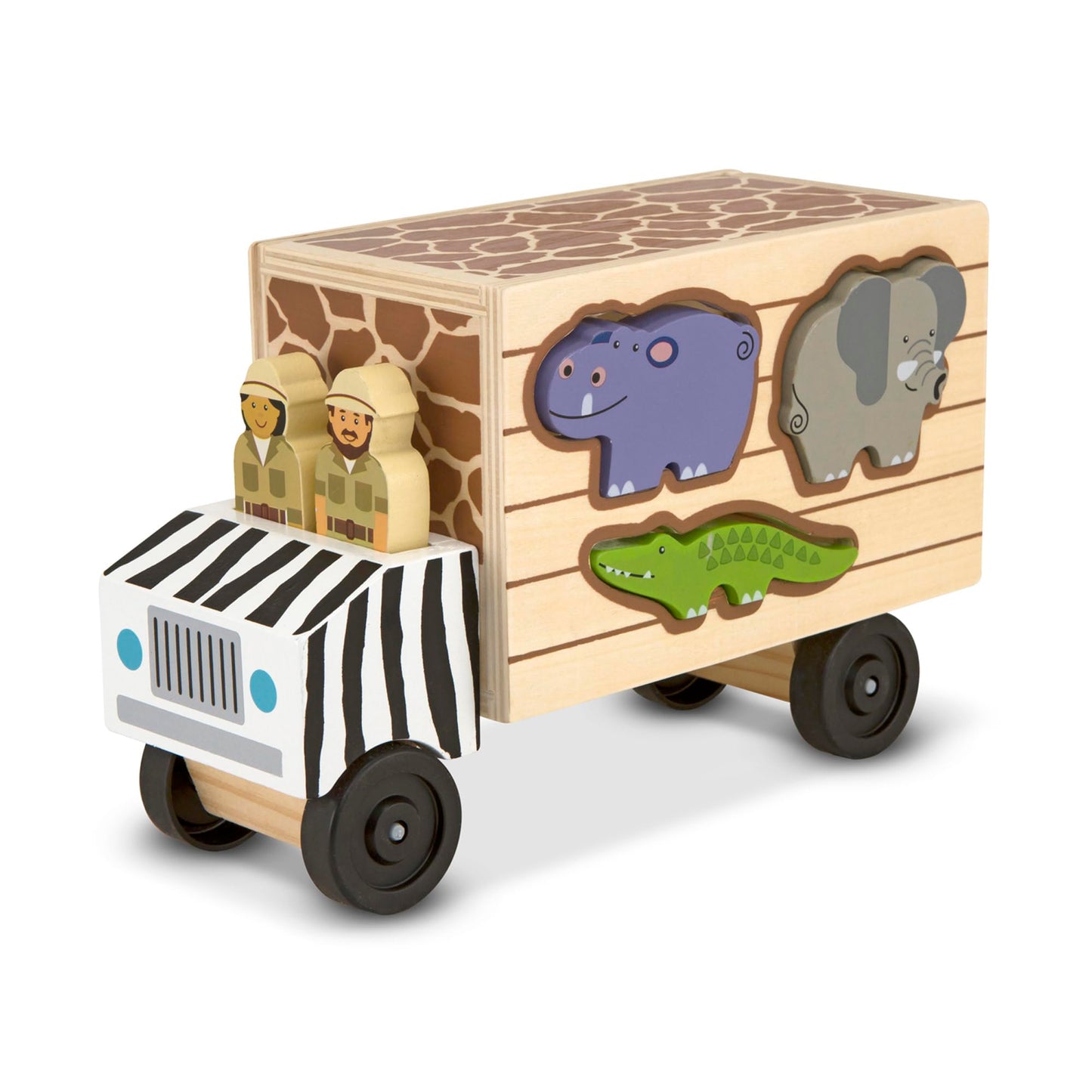 Melissa & Doug Animal Rescue Shape-Sorting Truck - Wooden Toy with 7 Animals and 2 Play Figures