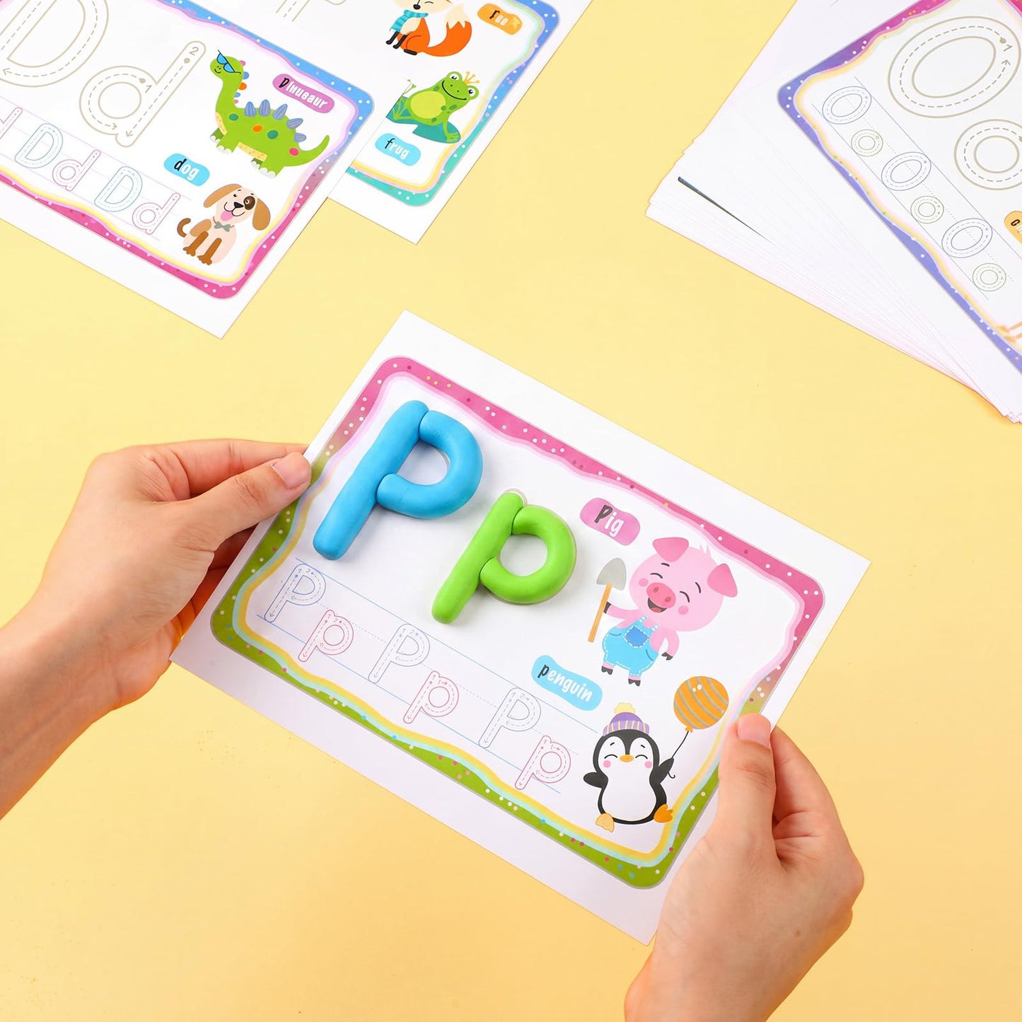 Ireer 36 Pcs Alphabet & Weather PlayClay Mats for Kids Activity Card for Clay Preschool Number Alphabet Animal Shape Learning Activity Games for Classroom Home Educational Supplies