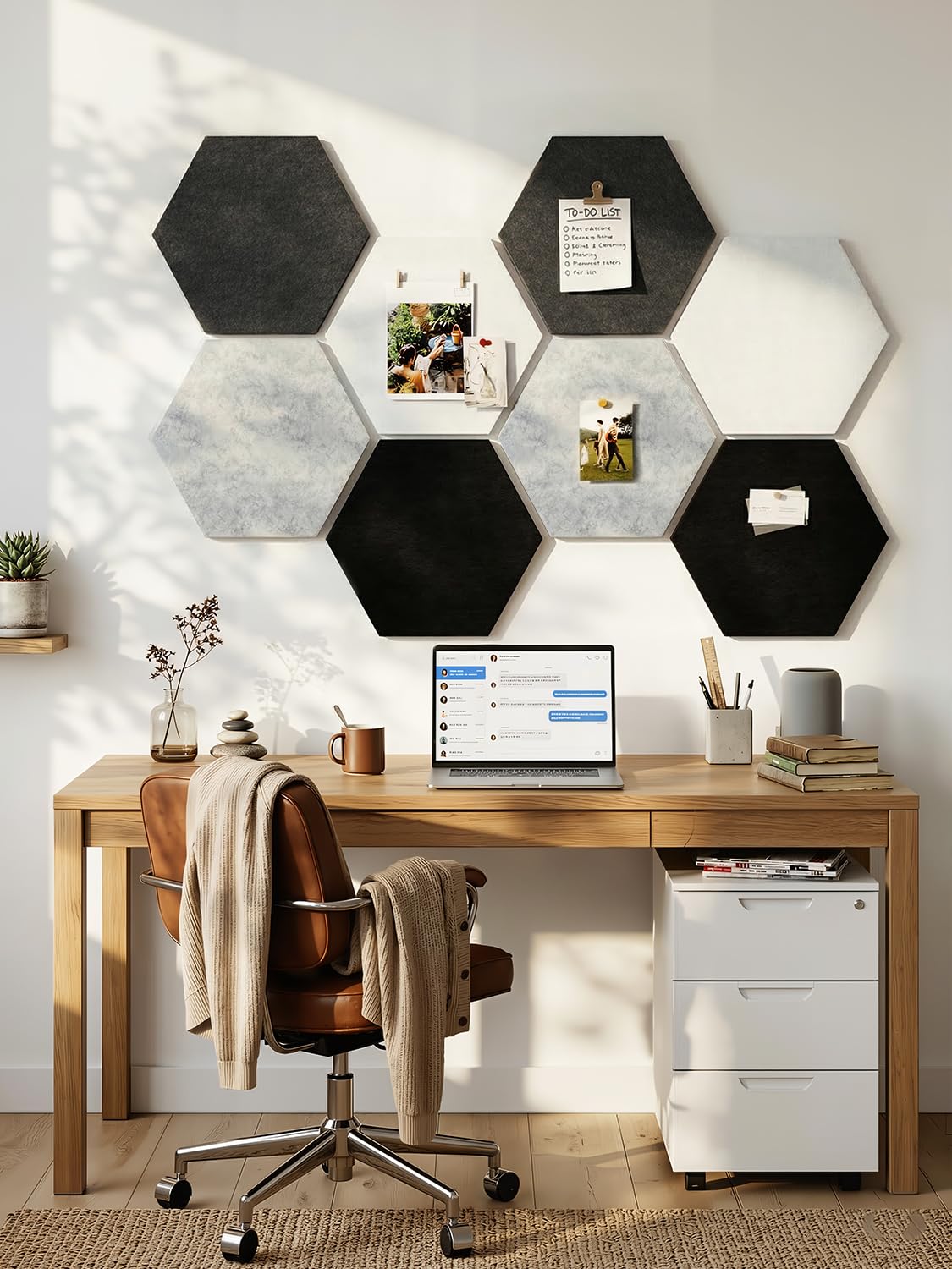 Uoisaiko 8 Pack Hexagon Felt Bulletin Board Tiles - 12" Large Thick Pin Board for Walls with 30 Push Pins, DIY Boards for Office Home School Decor, Aesthetic Hex Cork Board Alternative