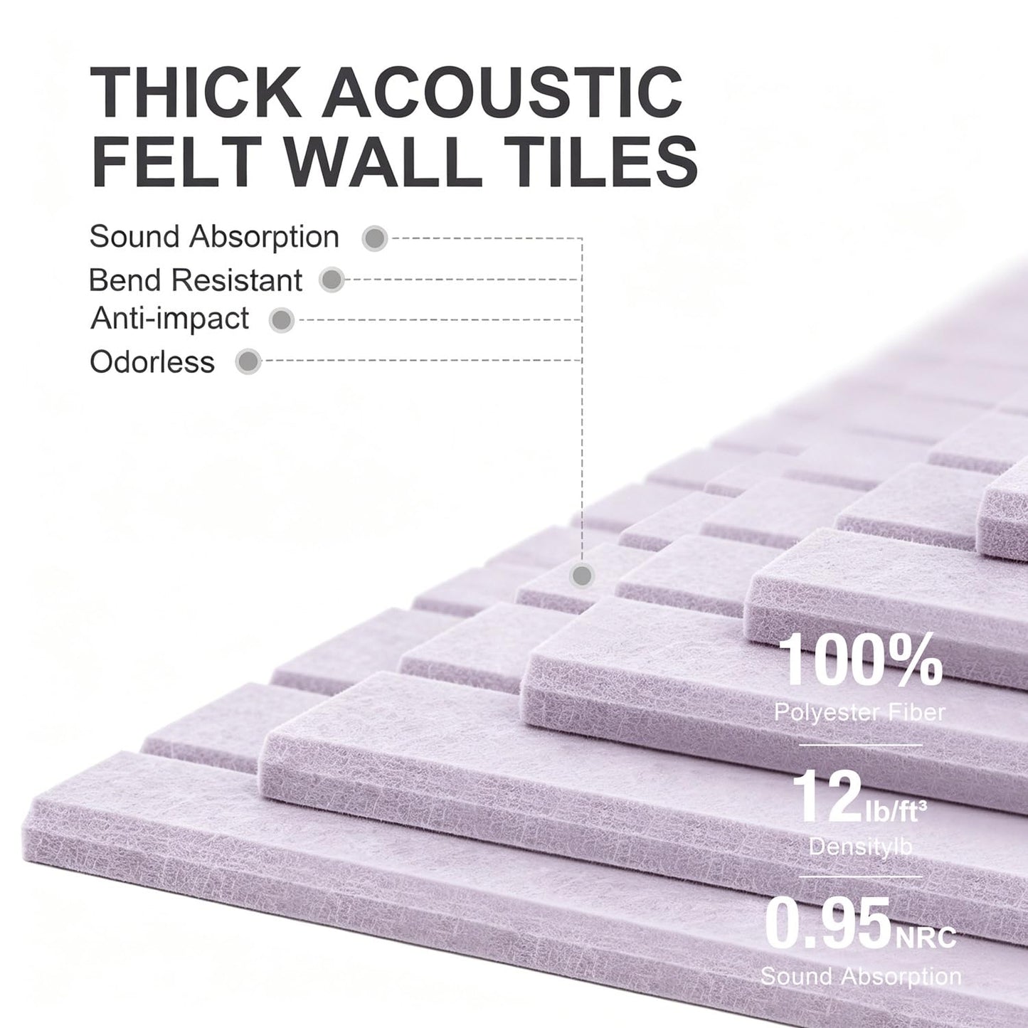 G Gamit 0.47" Thick Felt Pin Board 36"x24" Large Cork Board Alternative 6 Pack 11.81"x11.81"Felt Bulletin Board Wall Tiles Notice Board with 30 Pushpins for Home Office School(Fine-Light Purple)