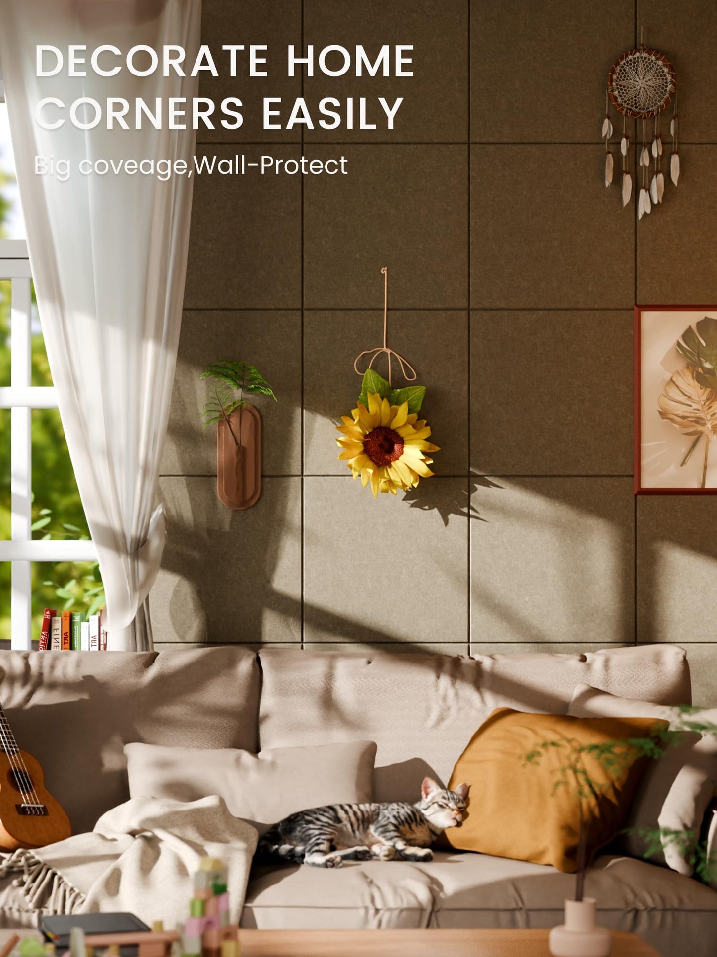 Bumusty Large Cork Board 48" x 36" Alternative - 12 Pack Felt Wall Tiles with 70 Safe Removable Adhesive Tabs, 30 Pushpins, Cork Boards for Walls Pin Board Bulletin Board Office Decor (Earth Brown)