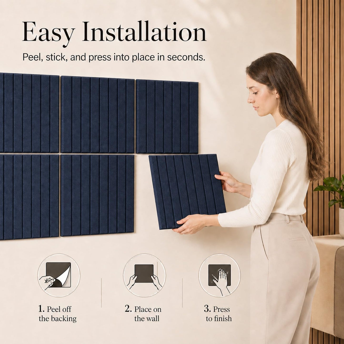 Baysola Stripe Felt Bulletin Board Panels 48 x 36 Inch Self Adhesive Wall Tiles Cork Board Alternative for Office Classroom Photos Notes 12 Pack