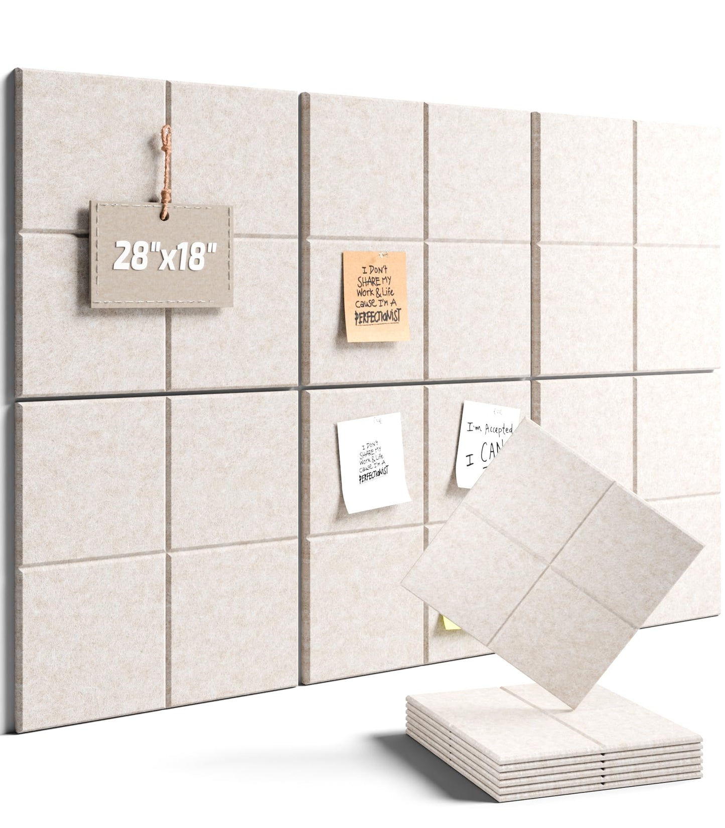 Felt Bulletin Board Tiles -28"x18" Cork Board Alternative for Office Decor, Push Pin Board Wall Organizer 6-Pack - Oatmeal