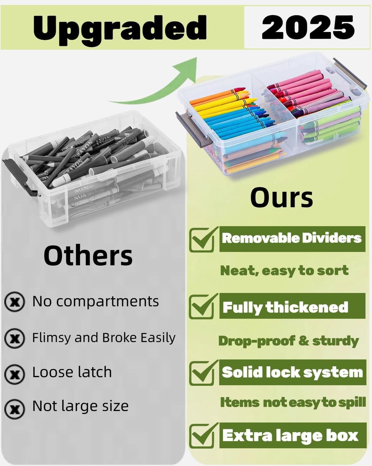 GEOPHIA 6 Pack Extra Large Pencil Box with Removable Divider, Thickened Pencil Case Bulk, Clear Crayon Marker Organizer Stackable Plastic Small Storage Containers for Pen Craft School Supplies(Grey)