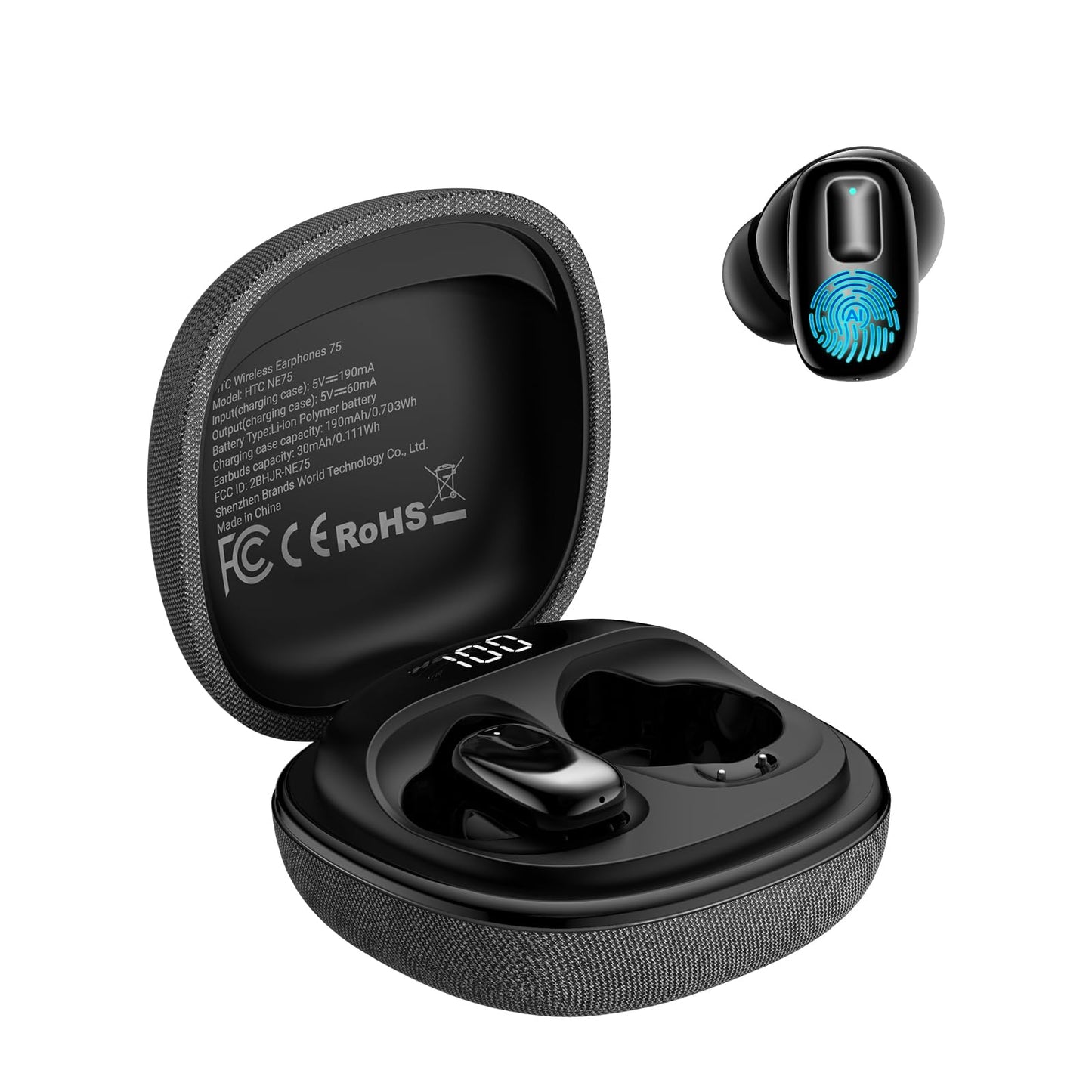 NE75 AI Translation Earbuds 135 Languages Real-Time Translator Earphones, Bluetooth 6.0 TWS Wireless Bluetooth Earphones, Hi-Fi Music & Call, Smart Touch+App for Travel, Sports & Business (Black)