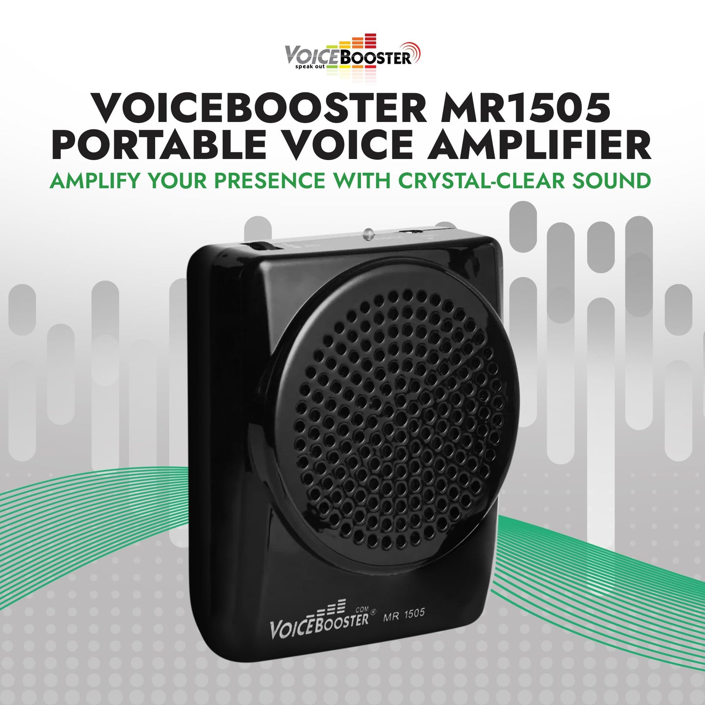 VoiceBooster Portable Voice Amplifier for Teachers - 12W Rechargeable Portable Speaker & MP3 Player with Wearable Microphone Headset for Classroom, Tour Guide, Elderly, Public Speaking - MR1505