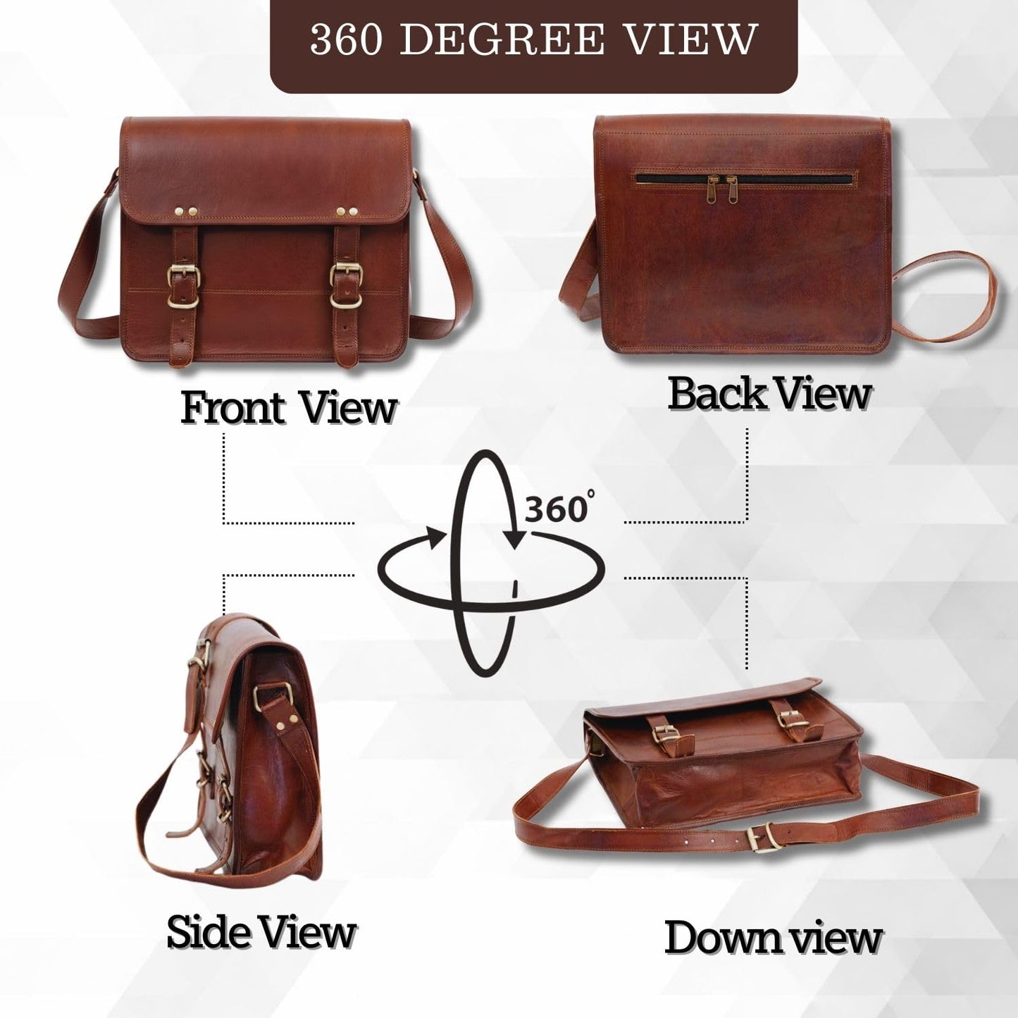 IndianHandoArt 13" Inch Leather Messenger Bag Vintage satchel bag Crossbody Bags for Men and Women unisex office bag (13" (W) x 10" (H) x 3" (D))
