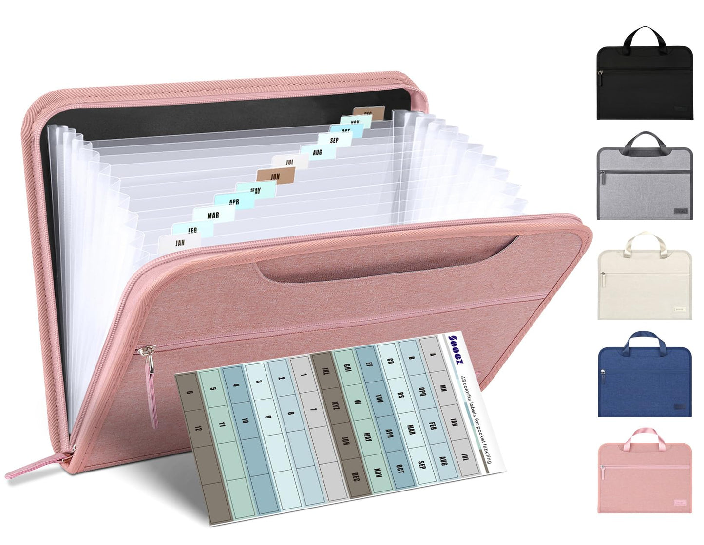 Sooez Heavy Duty Accordion File Organizer with Hidden Handle, Portable 12 Pockets Expanding File Folders, Cloth Monthly Bills Receipt Organizer for Letter/A4, School Classroom Home & Office Supplies
