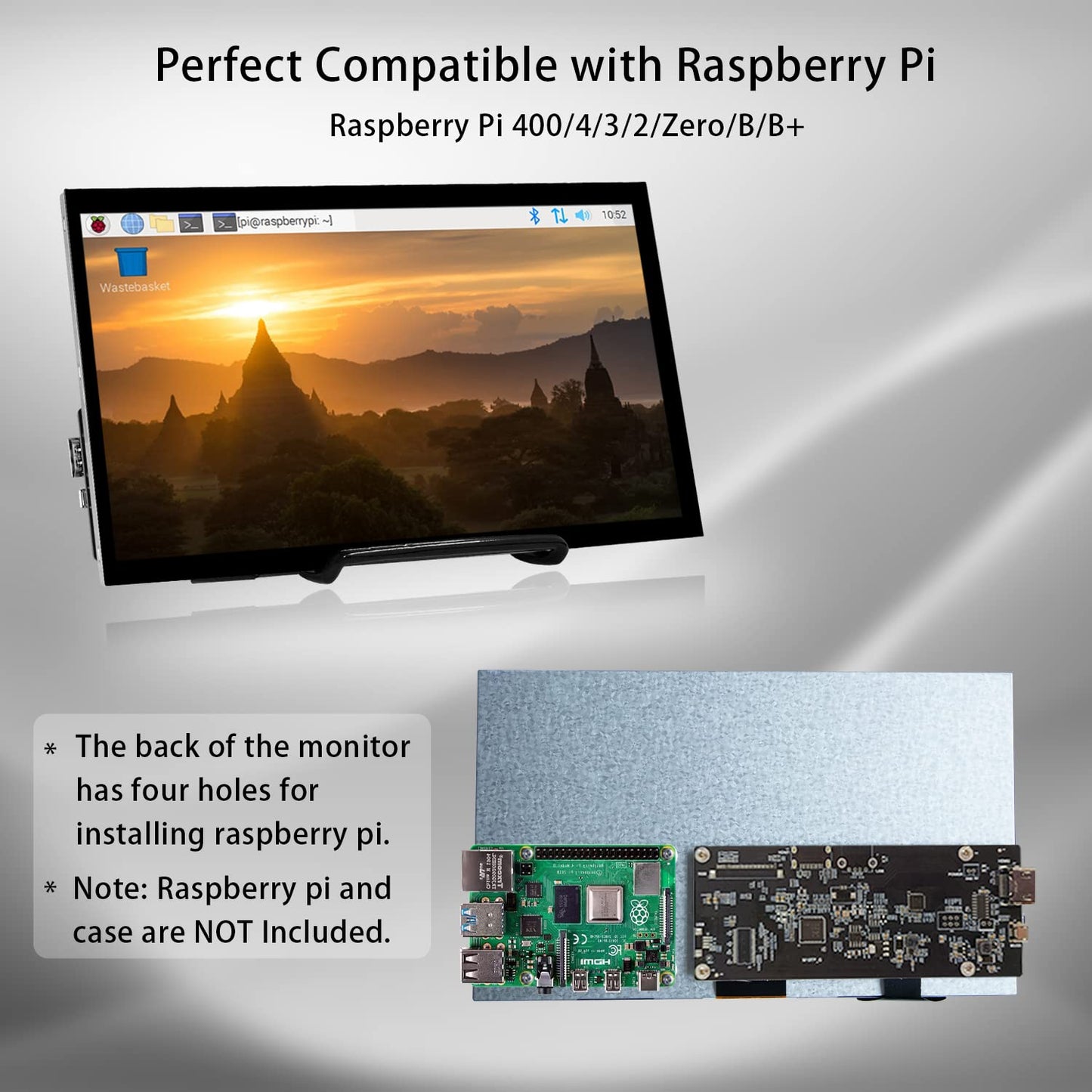 HAMTYSAN Raspberry Pi Screen, 10.1 Inch Touchscreen Monitor 1024x600 Small HDMI Monitor w/Stand, IPS LCD Screen Display for Raspberry Pi 5/4/3/2/Zero/B/B+ Jetson Nano Win11/10/8/7, Driver Free