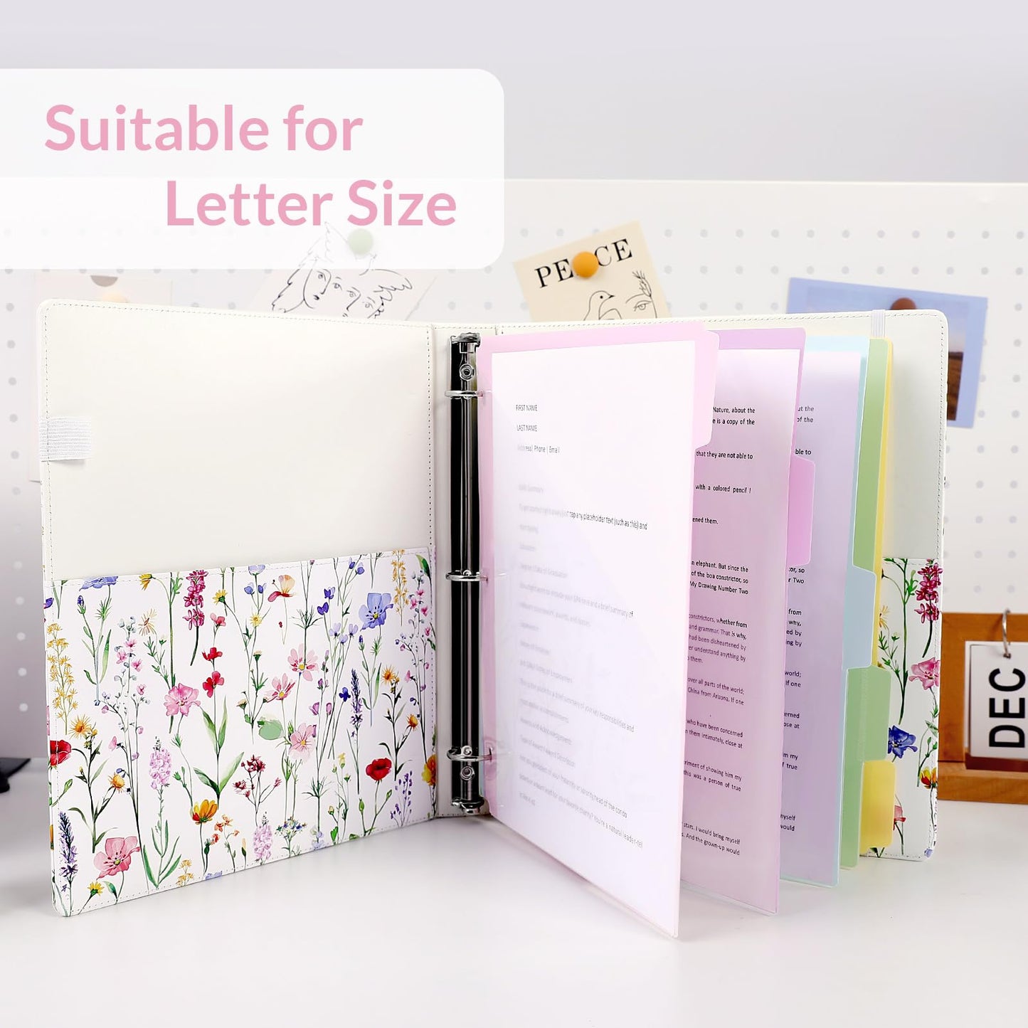 SKYDUE 1 Inch 3-Ring Binder with Clipboard, PU Binder with 5 Dividers, Notepad, Stickers & Pockets for Work and School - Aesthetic Binder (Letter Size)
