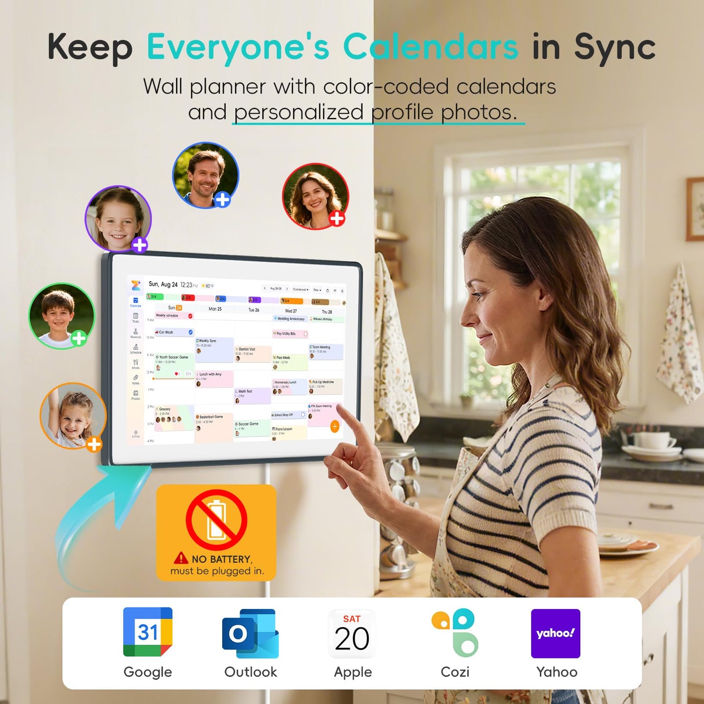 Westsee 15.6" Digital Wall Calendar Frame – Interactive Touchscreen Eletronic Calendars, Smart Family Planner for Schedule, Photo Display, Meals, Chore Chart & Tasks, Wall & Desk Mountable (Dark Gray)