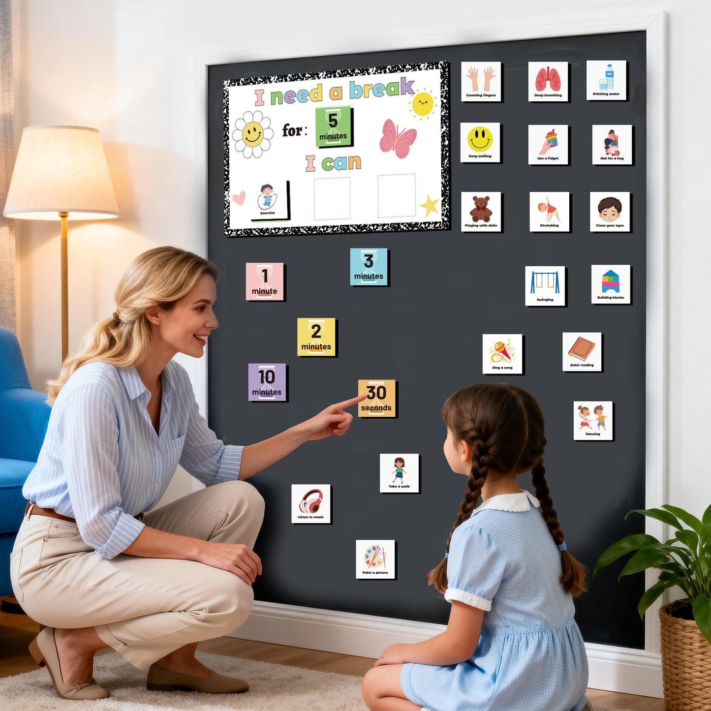 32Ps Calm Down Corner Supplies Items Special Education Autism Classroom Must Haves Visual Magnetic Card Sand Timer, Emotion Calming Corner Behavior Chart Classroom Sensory Room School Counselor Office
