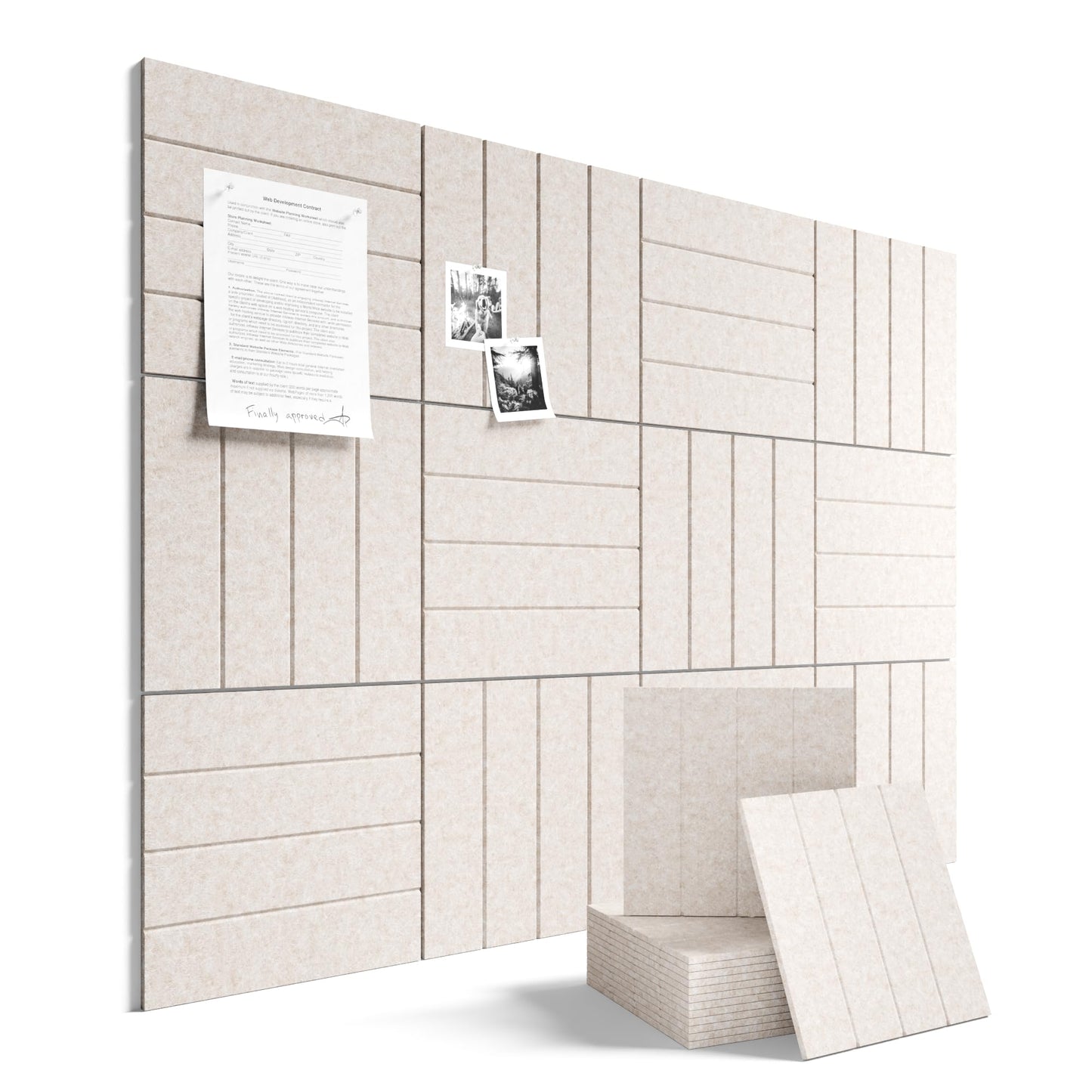 Fluxynara Felt Bulletin Board Tiles Large 48" x 36" Cork Board Alternative-12 Pack with 70 Adhesive Tabs, Thick Slat Wall Panels for Office Decor, Push Pin Board Wall Organizer Alternative -Oatmeal