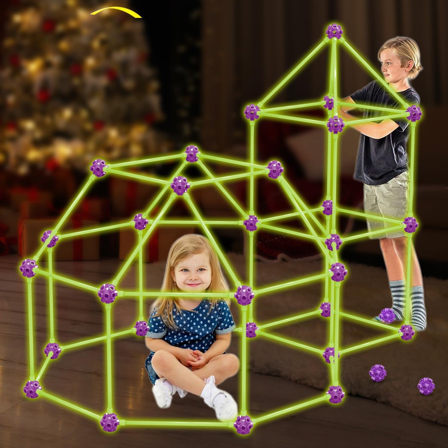 Glow In The Dark Fort Building Kit for Kids,STEM Construction Toys, Educational Gift for 3 4 5 6 7 8 9 10 11 12 Years Old Boys and Girls,Ultimate Creative Set for Indoor & Outdoors Activity,200 Pcs