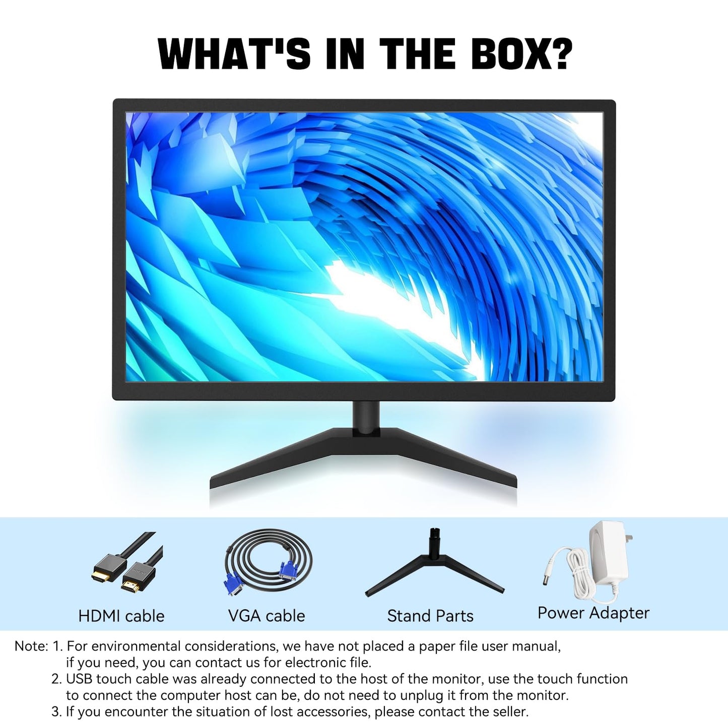 ERCGWOP Touchscreen Monitor 22 Inch FHD 1920x1080P IPS PC Monitor, 10-Point Touch Screen Computer Display with HDMI VGA USB Ports, Built-in Speakers, VESA Mountable