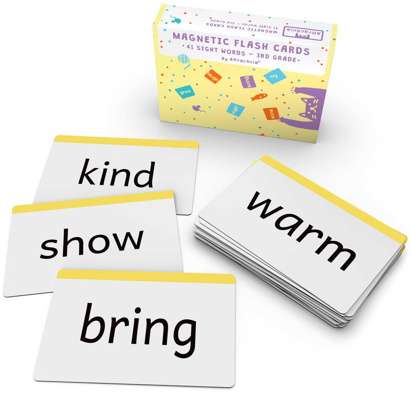 Attractivia 3rd Grade Sight Words Magnetic Flash Cards(Third Grade) - 41 Sturdy Large Dolch Cards for Literacy of Beginning Readers, Homeschool, Teachers and ESL