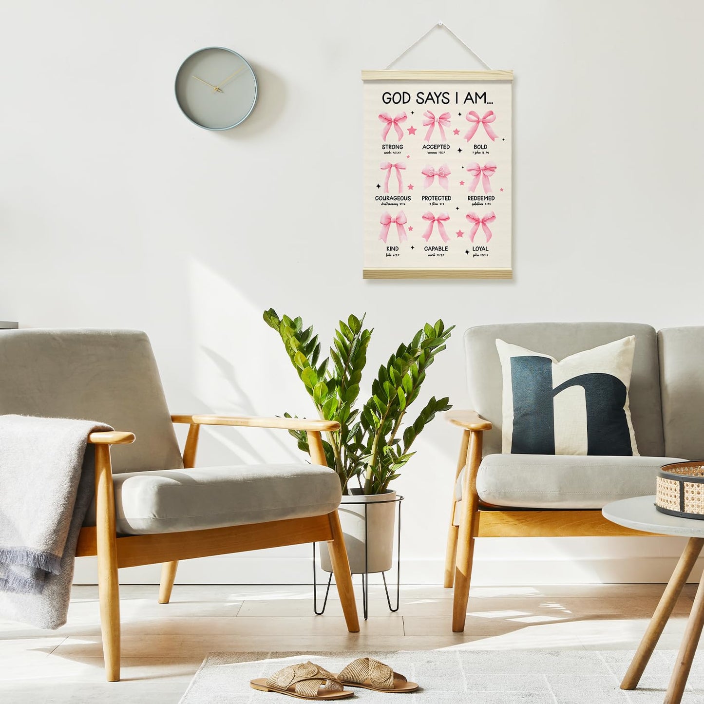 Christian Poster Hanger Frame-God Says I Am, Pink Bow Coquette Posters Canvas Wall Art for Women Girls Dorm Bedroom Decor, 12x16 Inches -027