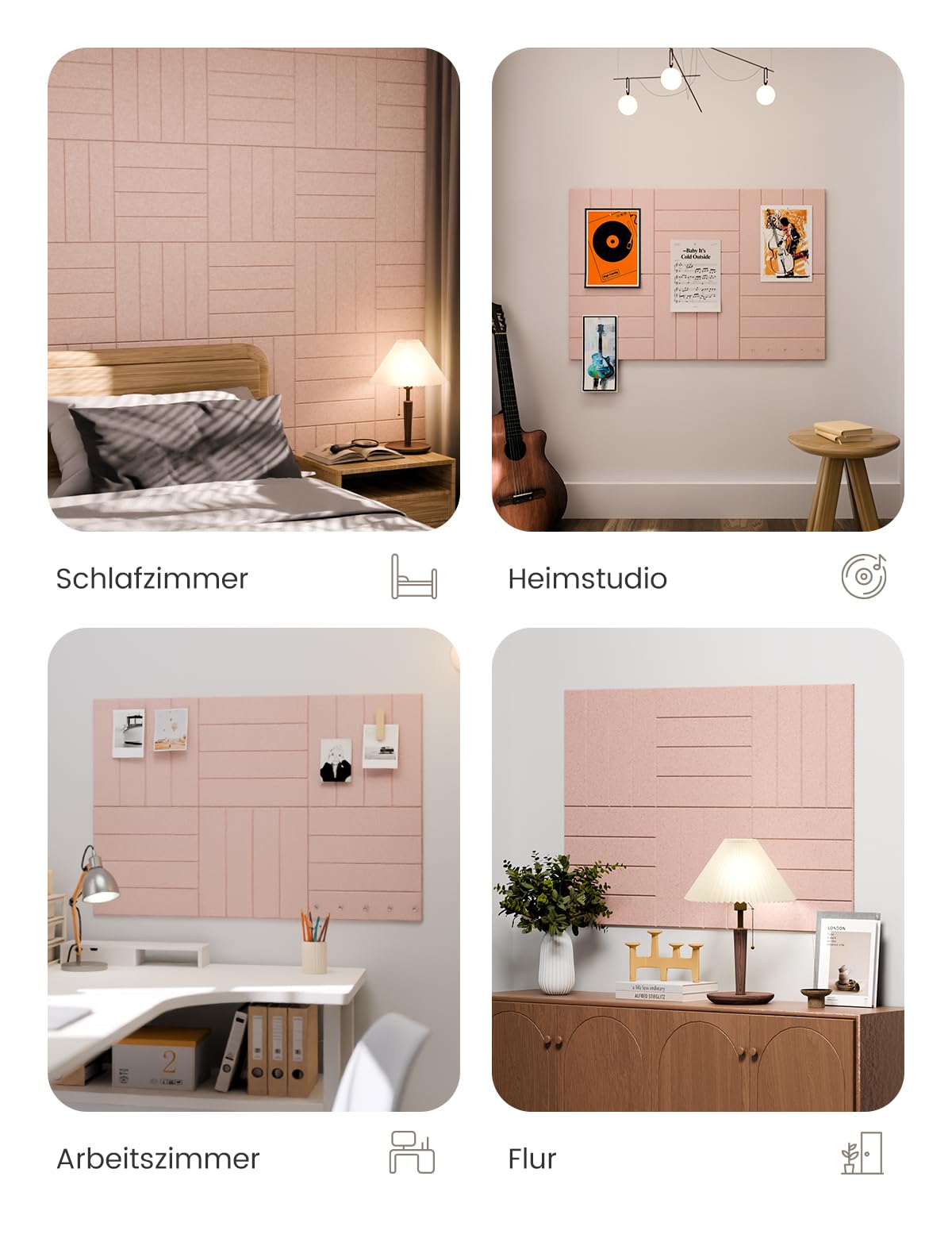 Bumusty Large Cork Board Alternative-36 x 24" Felt Bulletin Board Tiles, with 30 Pushpins, 40 Adhesive Tabs, Bold-Stripe 6-Pack, Cork Boards for Office Push Pin Board Felt Board-Pink