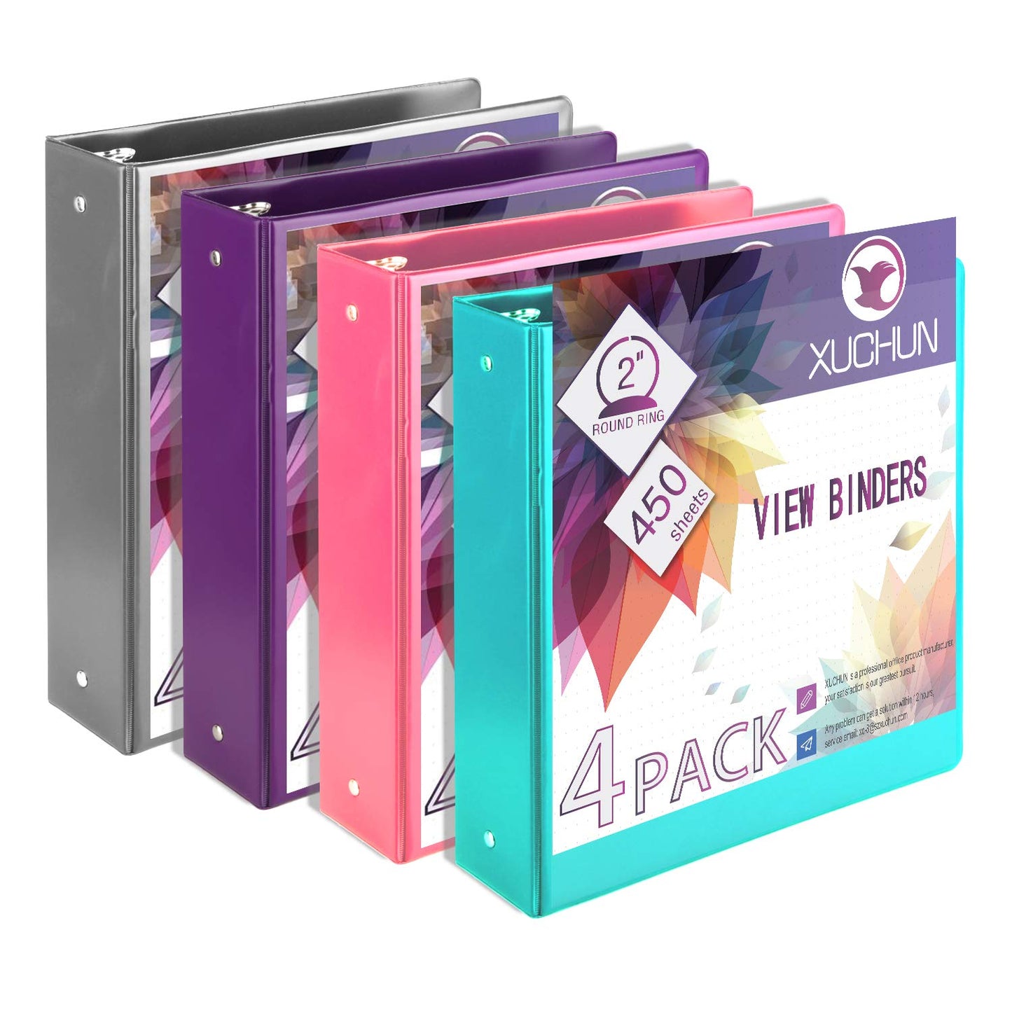 XUCHUN 3 Ring Binders 2 Inch,Clear View Binder with 2 Pockets, Holds 450 Sheets 8.5x11 Inches Paper, Customizable Cover & Spine, Large Capacity Binders for Office, School, Home, Business