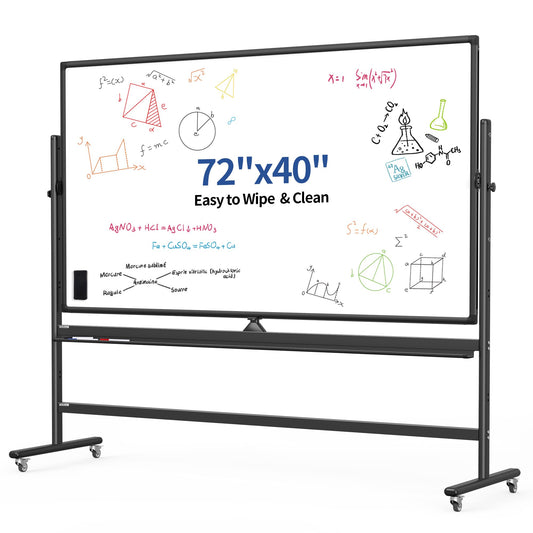 DexBoard Large 72x40 Inch Mobile Whiteboard, Double-Sided Magnetic Dry Erase Board on 360-Degree Rolling Stand, Height-Adjustable, Reversible for Office, Classroom & Home Use