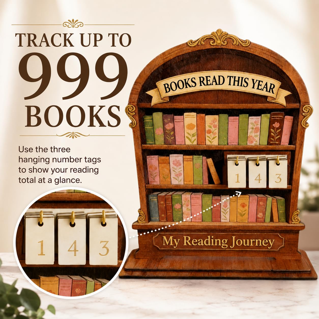 Wooden Reading Tracker, Annual Book Log for Book Lovers, Rustic Bookshelf Design, for Readers