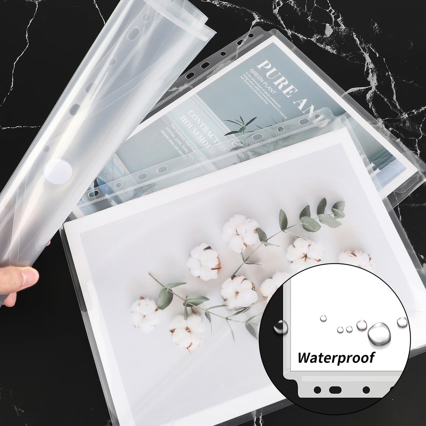 EOOUT 30Pcs Binder Folders, Binder Pockets, 11 Holes Clear Binder Organizer Poly Envelope with Hook and Loop Closure, Plastic Binder Folders for School and Office Supplies, Letter Size