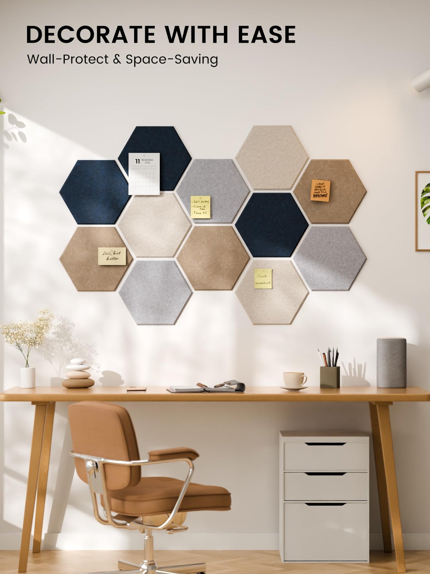 Fluxynara Hexagon Cork Board Alternative for Walls Decor-12-Pack Felt Bulletin Board Tiles,with 30 Pushpins,70 Adhesive Tabs for Office,Classrooms & Home Pin Board Felt Board-Nordic Slate