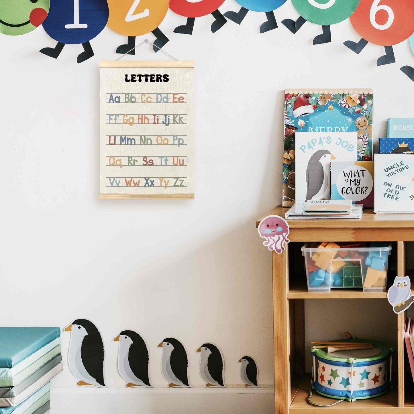 TLESKE Boho Classroom Alphabet ABC Chart Poster Hanger Frame, Homeschool Hanging Wall Art Decor for Toddler Kids Room Nursery Playroom, Preschool Prek Learning Educational Poster Print Banner, 12x16