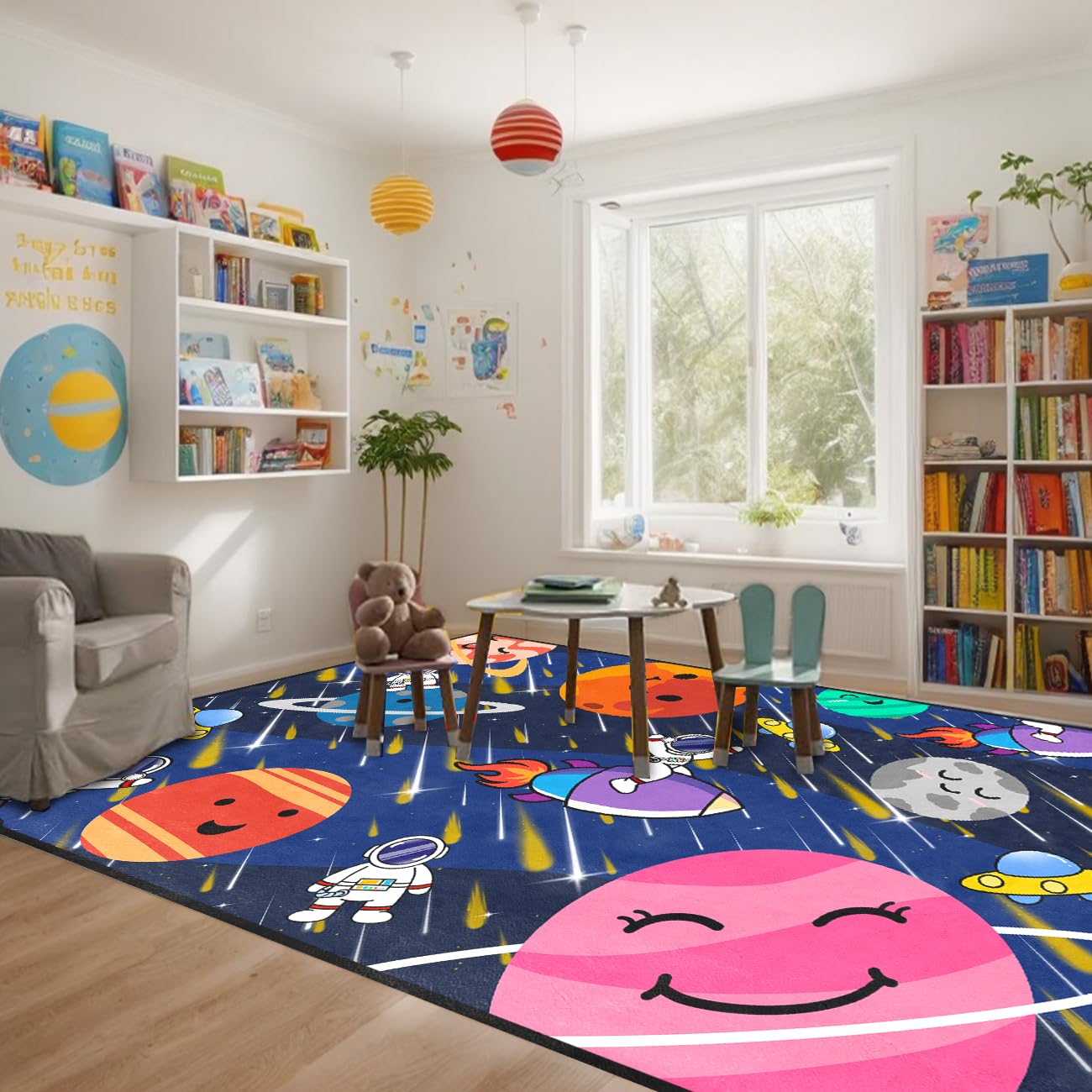 BATATADOCE Galaxy Area Rug - Solar System Design, Perfect for Boys' Room or Classroom, 4'x5'