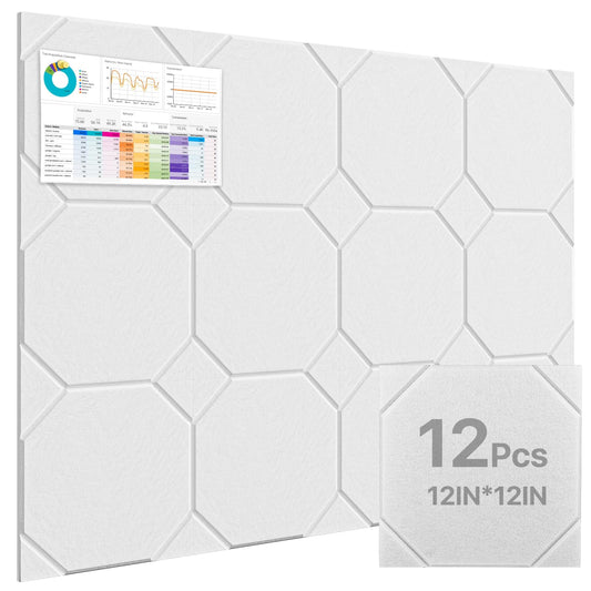 Woovio Large Cork Boards for Walls 48" X 36", Felt Bulletin Boards with Self Adhesive, 12 Pack Felt Wall Tiles Alternative Pin Board Cork Boards for Office Classroom Wall Decor White