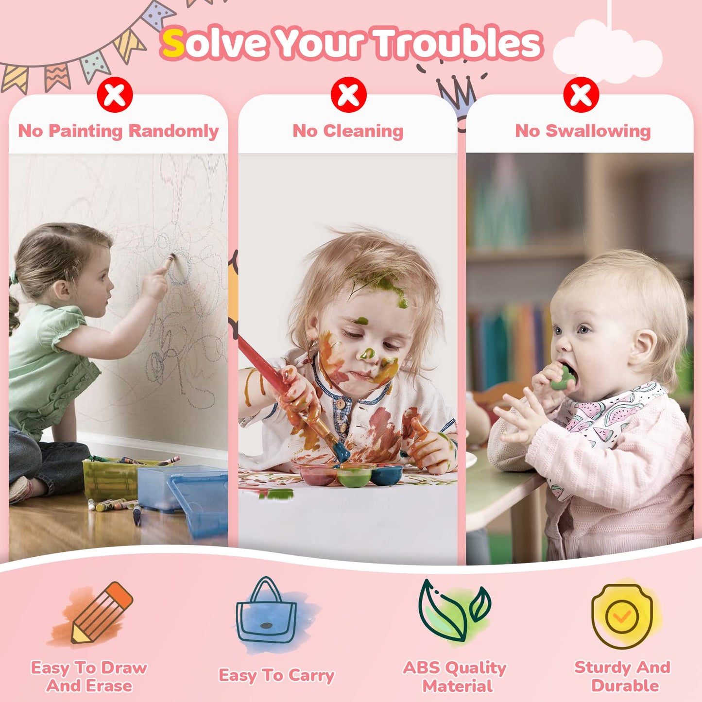 Kikidex Magnetic Drawing Board, Toddler Girl Toys for 1-3 Year Old, Doodle Board Pad Learning and Educational Toys for 1 2 3 Year Old Baby Kids Birthday Gift (Soft Pink)