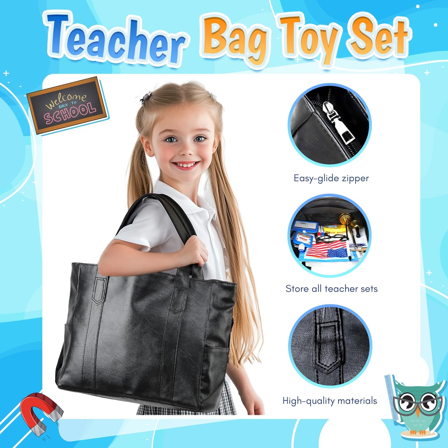 Loscola Pretend Play School Set for Kids Girls 4-12, Kids Teacher Play Sets for Girls, Teacher Supplies Toys with Teacher Bag, Whiteboard, Educational Posters, Magnetic Numbers and More, Ideal Gift