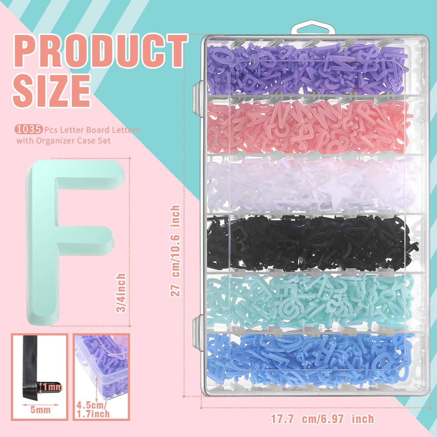 Yexiya 1035 Pcs Board Letters with Organizer Case Set Include 3/4'' Multicolor Plastic Pre Cut Characters Cursive for Felt Message Board Letters Numbers Symbols