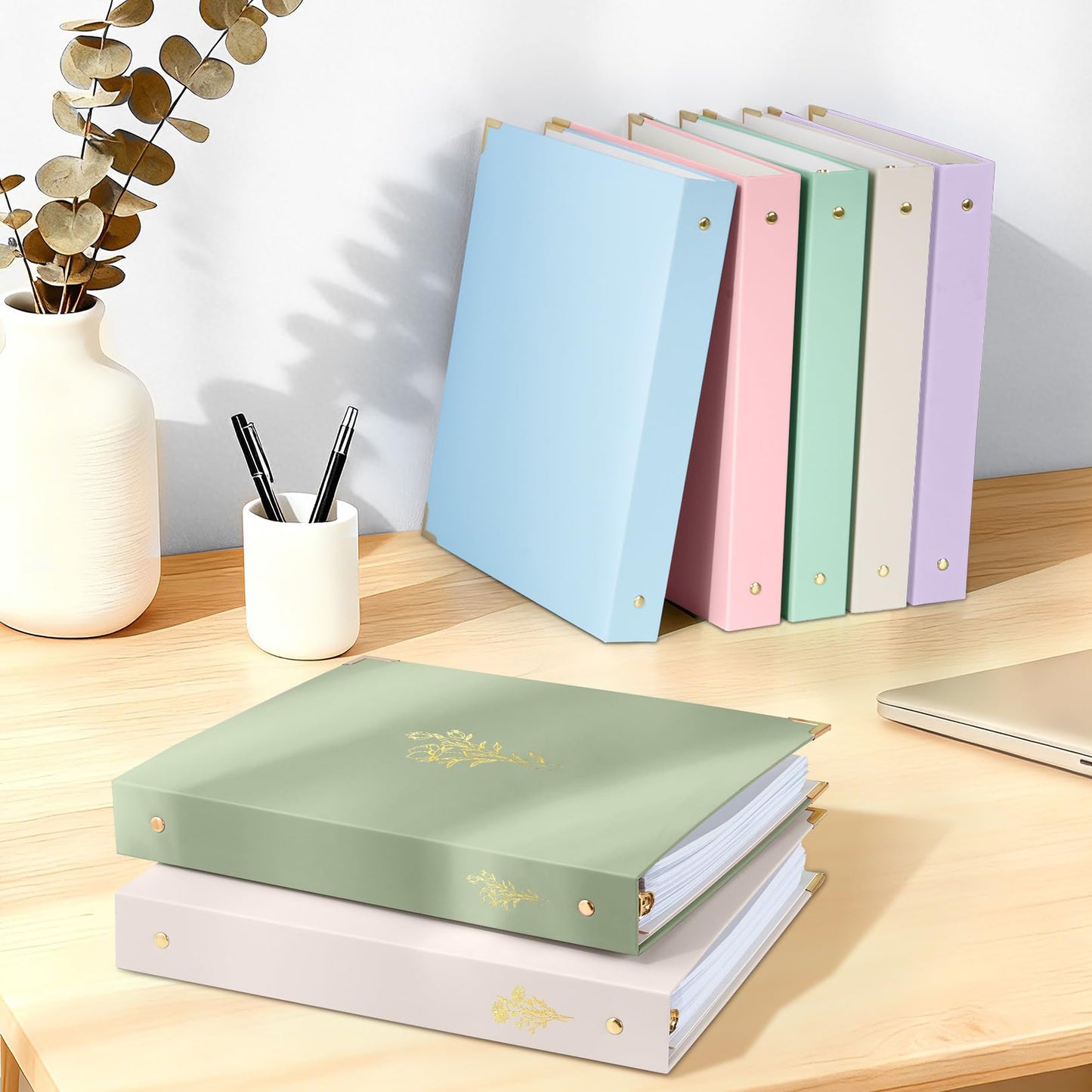 Sooez 4 Pack 3 Ring Binder with Metal Corners, Cute 1 Inch Binders Fits 175 Sheets of Paperwork, Three Ring Recipe Binder with Pocket for Women School Home Office Supplies, 8.5" x 11", Pastels