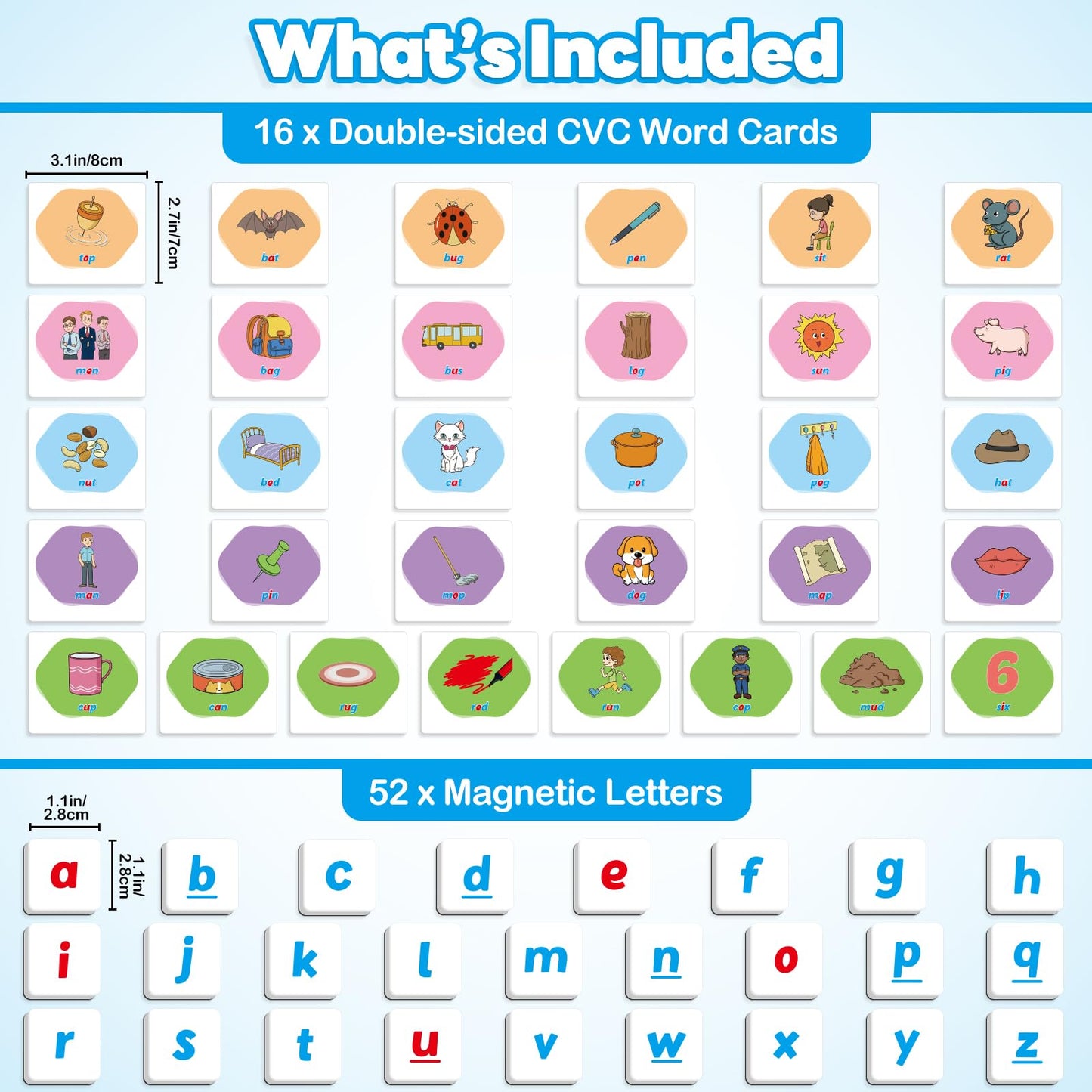 Kasfalci CVC Word Games,Magnetic Letters & Flash Cards,Phonics Games,Alphabet Learning Toys, Refrigerator Fridge ABC Magnets for Kids,Speech Therapy Toys for Toddler,Spelling for Preschool Classroom